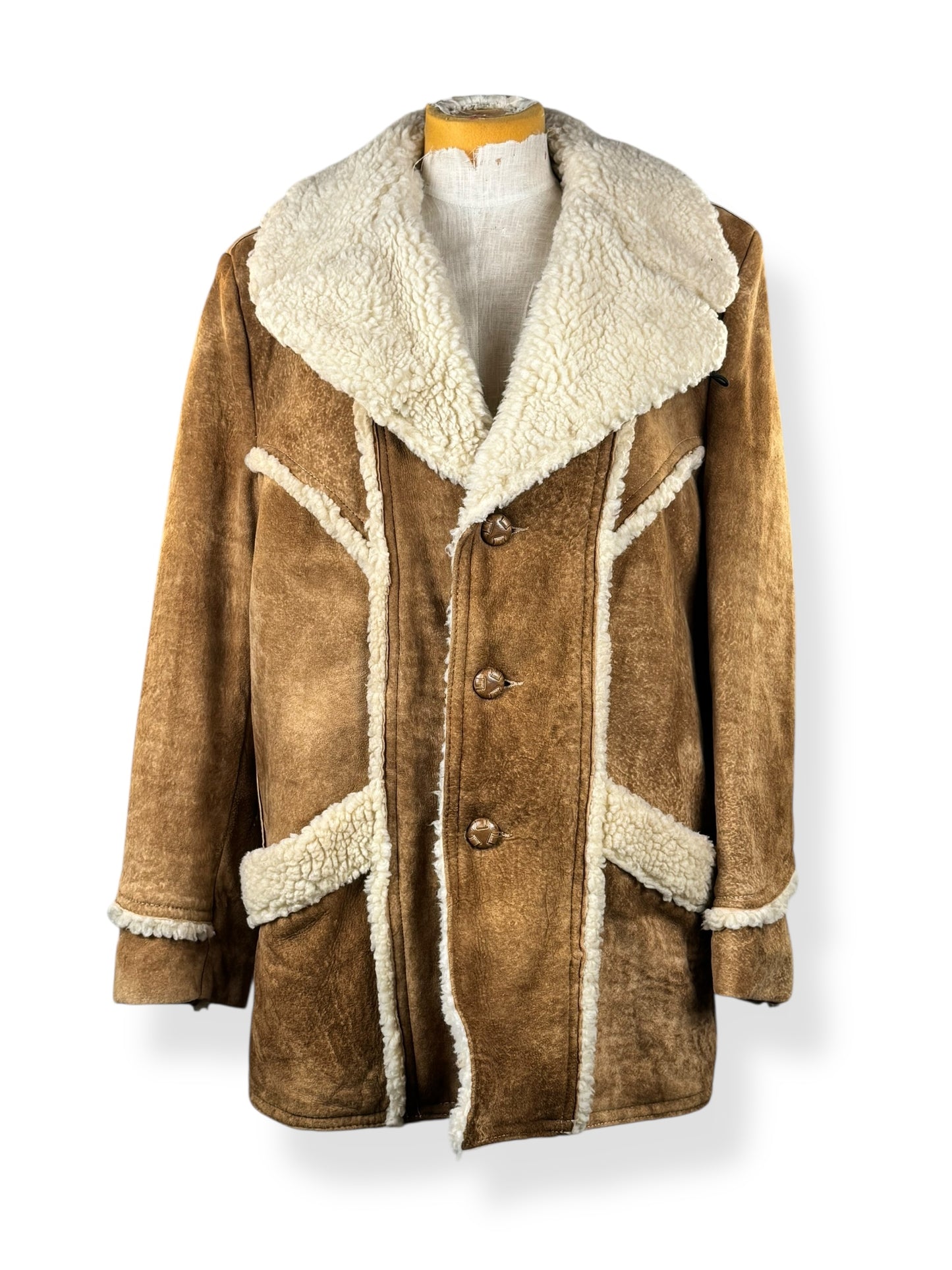 Front of 1970s Grais Suede Shearling Coat L