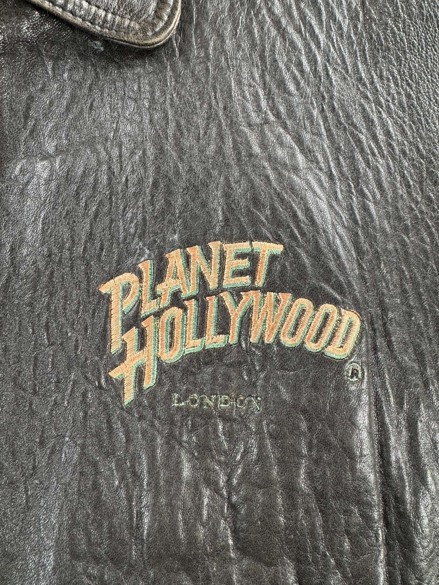 Embroidery on Vintage Planet Hollywood Leather Jacket SZ XL