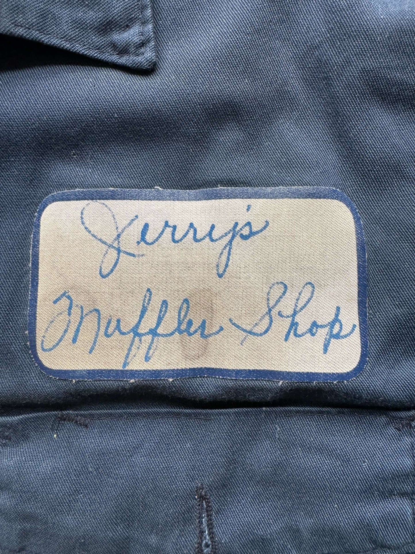 jerry's muffler shop tag on Vintage Distressed Jerry's Muffler Shop Quilt Lined Jacket SZ M