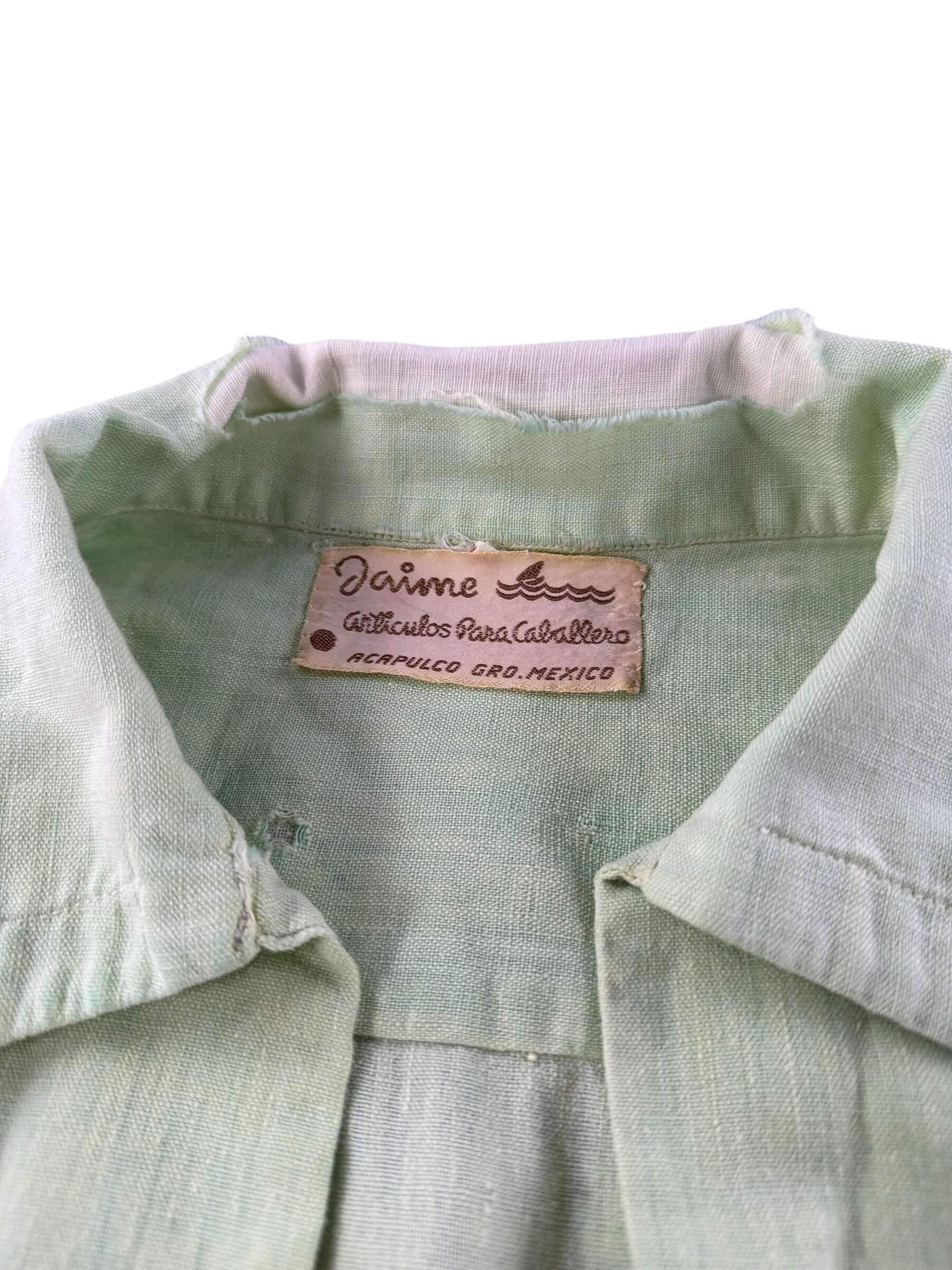 Tag on Vintage 50s Jaime Lime Green Popover Shirt SZ L - AS IS