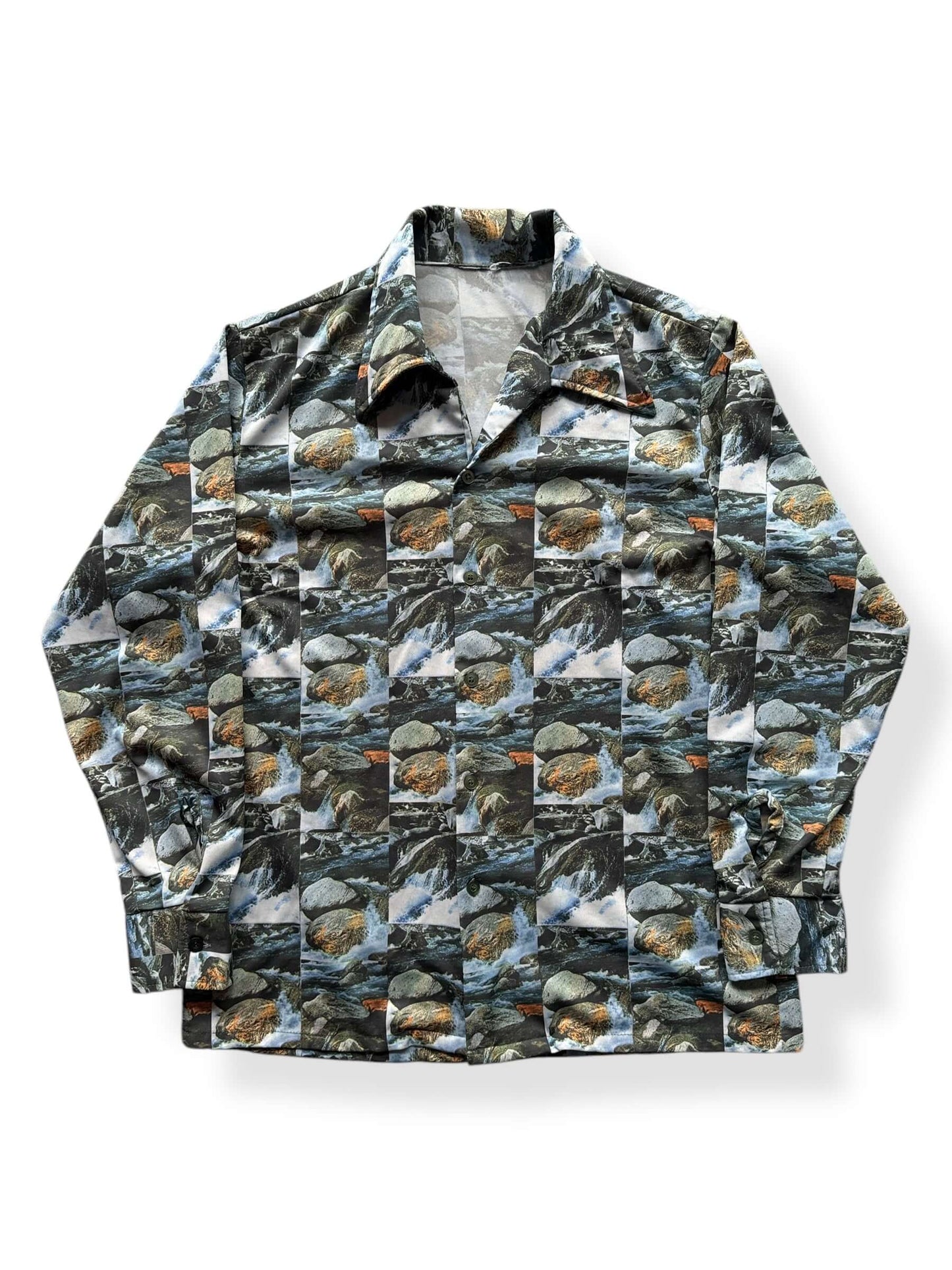 Front of Vintage Flowing Water Motif Disco Shirt SZ L