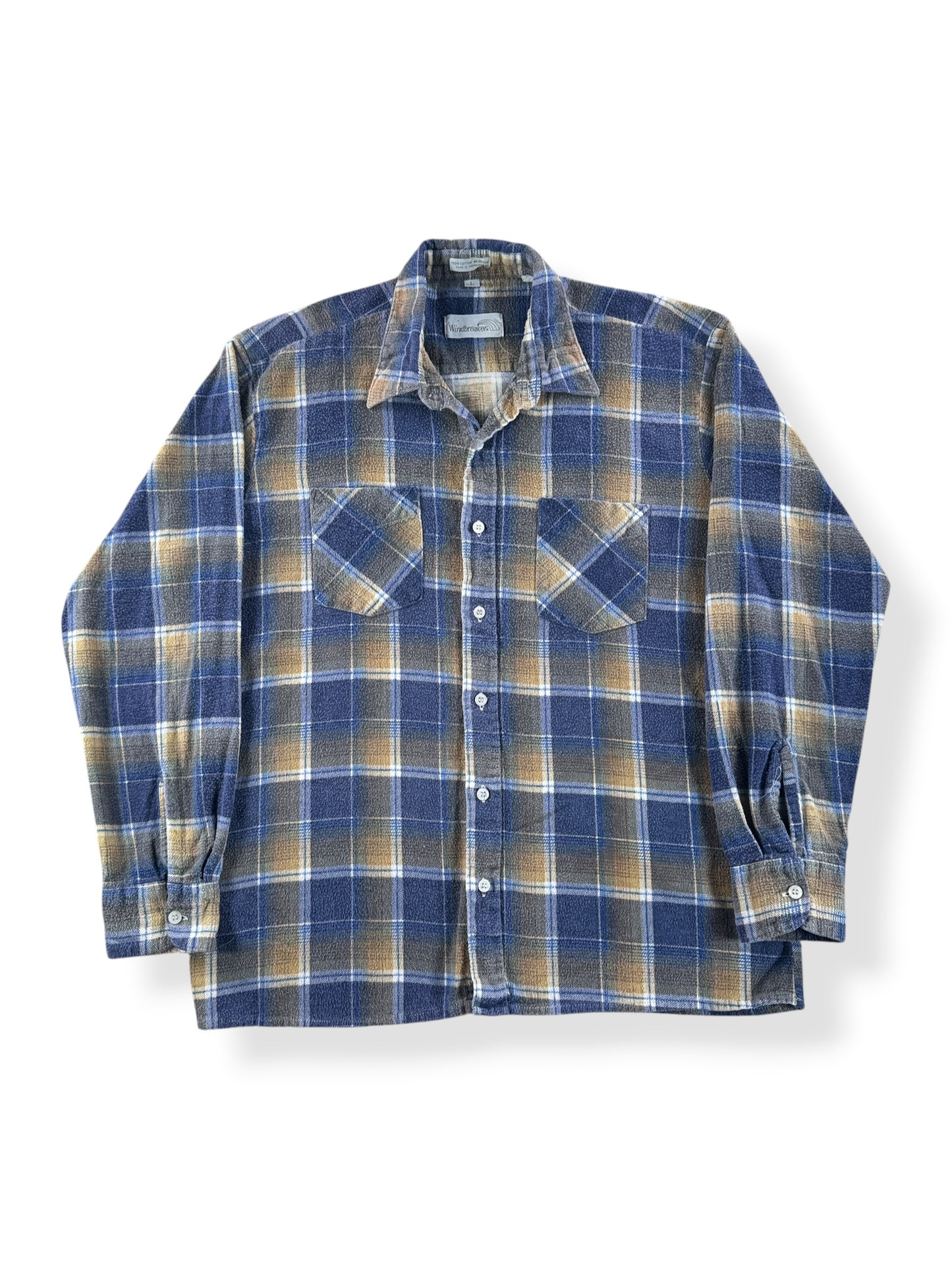Front of Vintage 70’s Shadow Plaid Printed Cotton Flannel Shirt SZ L