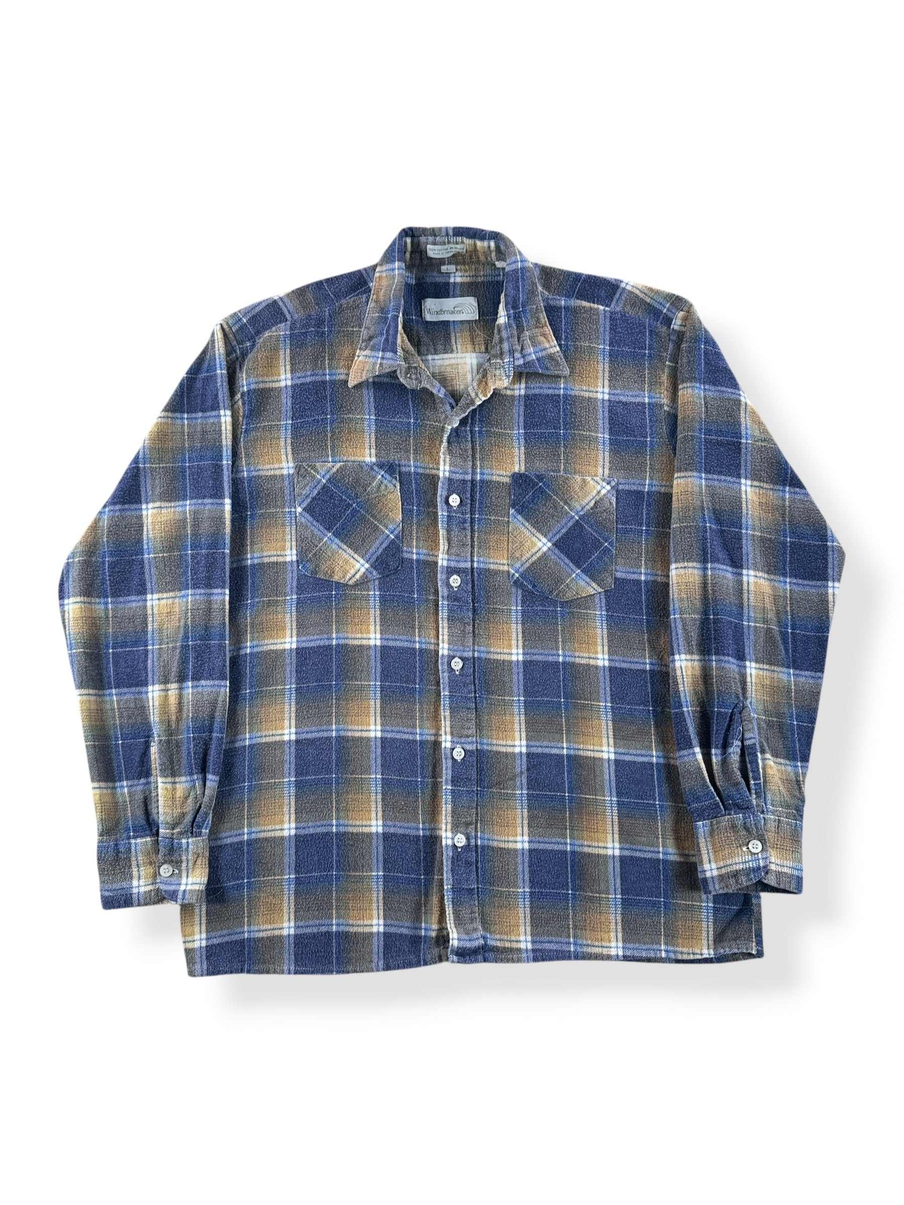 Front of Vintage 70’s Shadow Plaid Printed Cotton Flannel Shirt SZ L