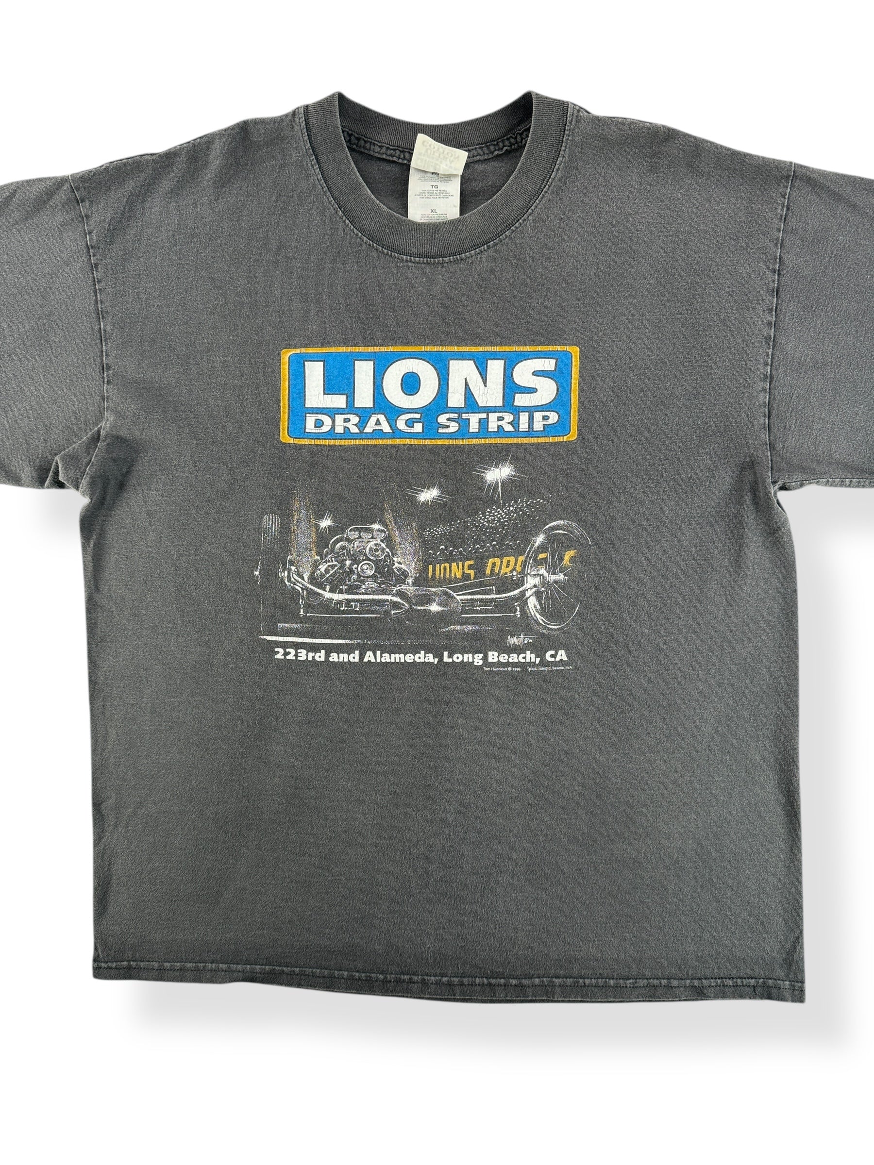 Front Close Up of Vintage Lions Drag Strip Tee SZ XL