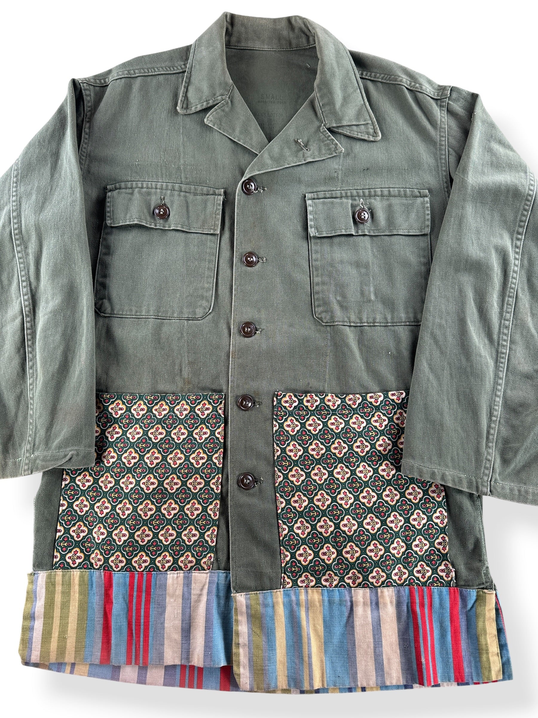 Close-up on Vintage 50s Korean Era Modified Military Shirt SZ S