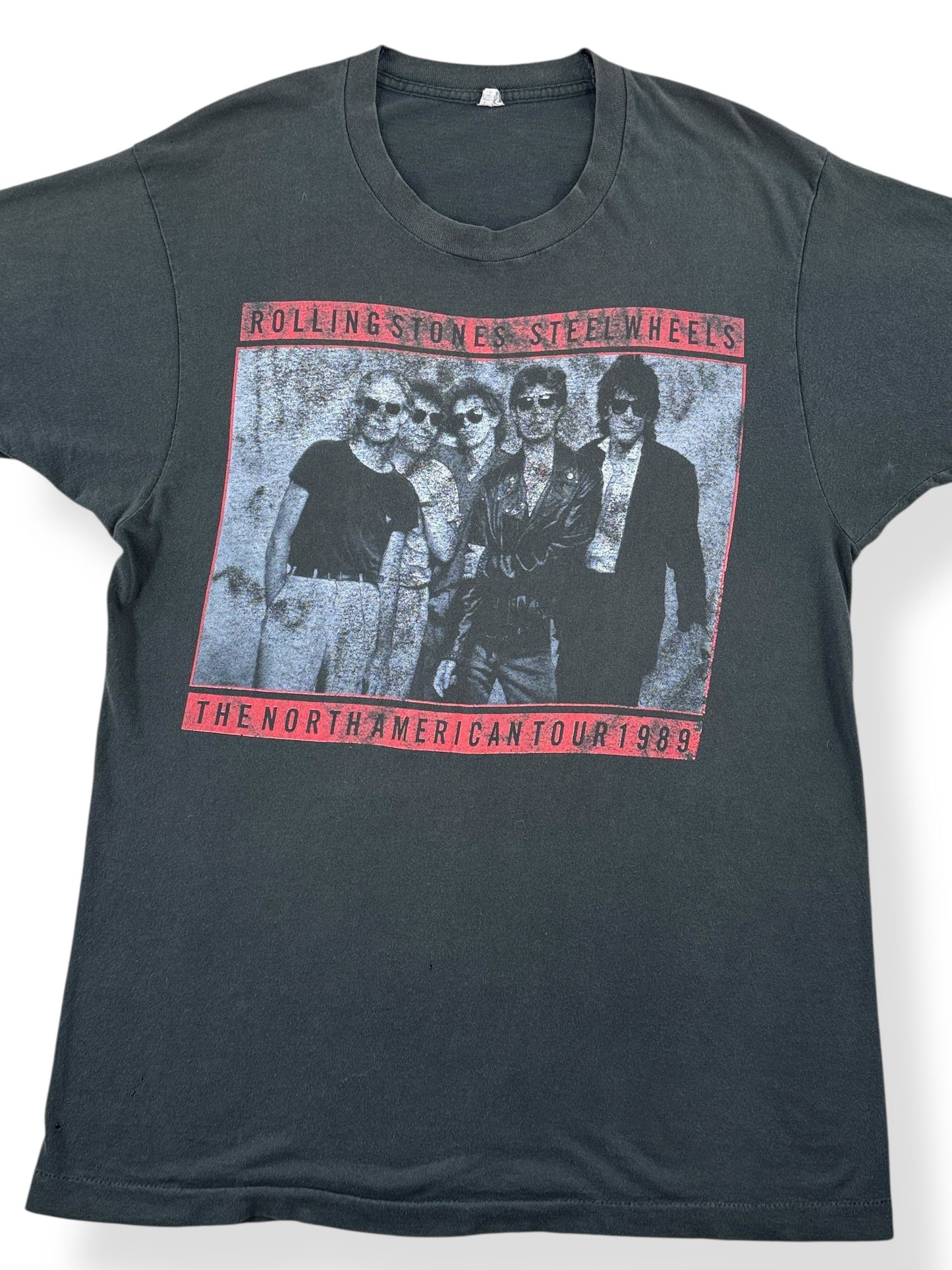 Front Close Up of Vintage Rolling Stones Steel Wheels '89 Tee SZ XL