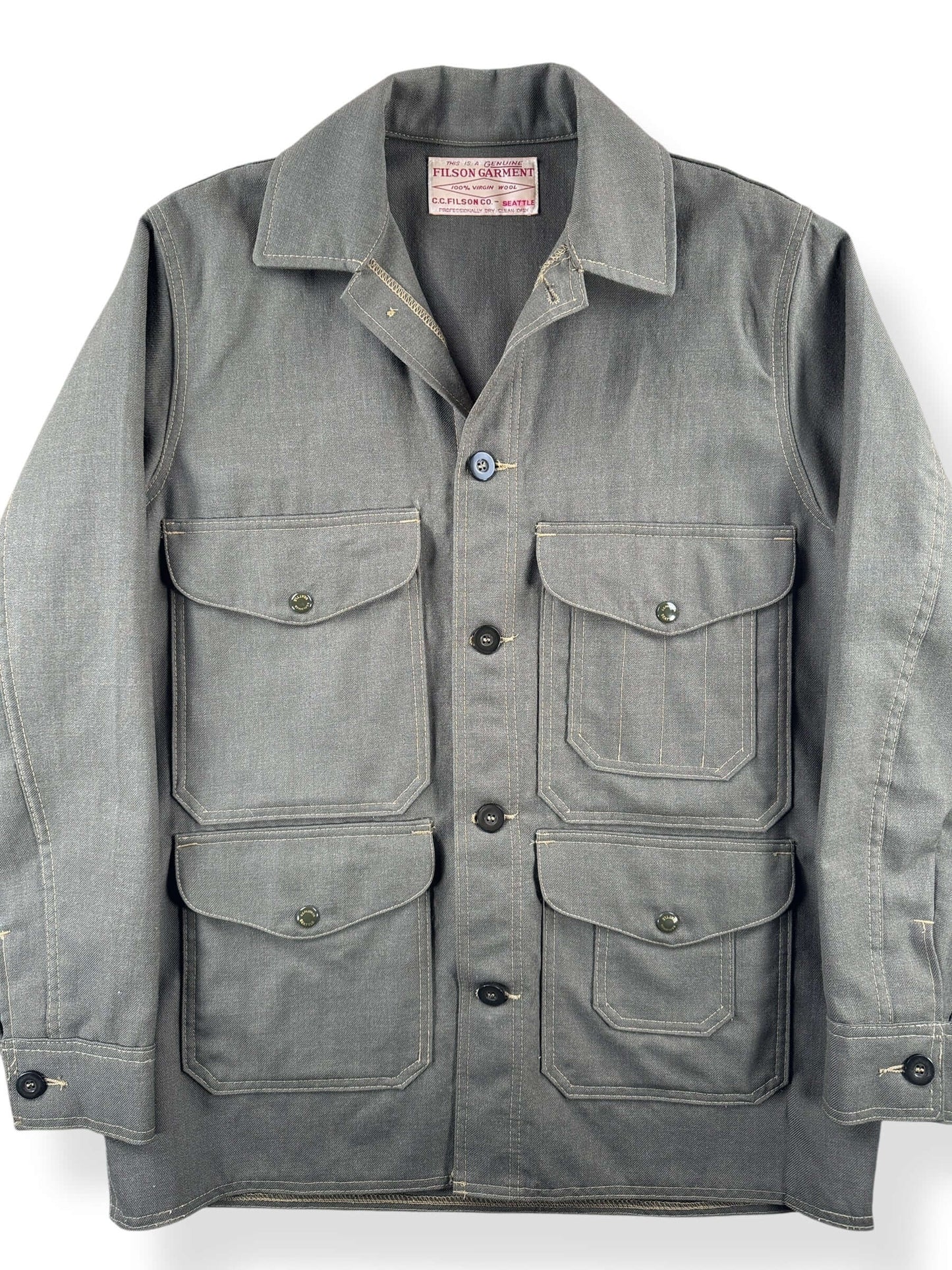 Front Close Up of Filson 1897 Collection Repro Forestry Cloth Cruiser Jacket SZ L