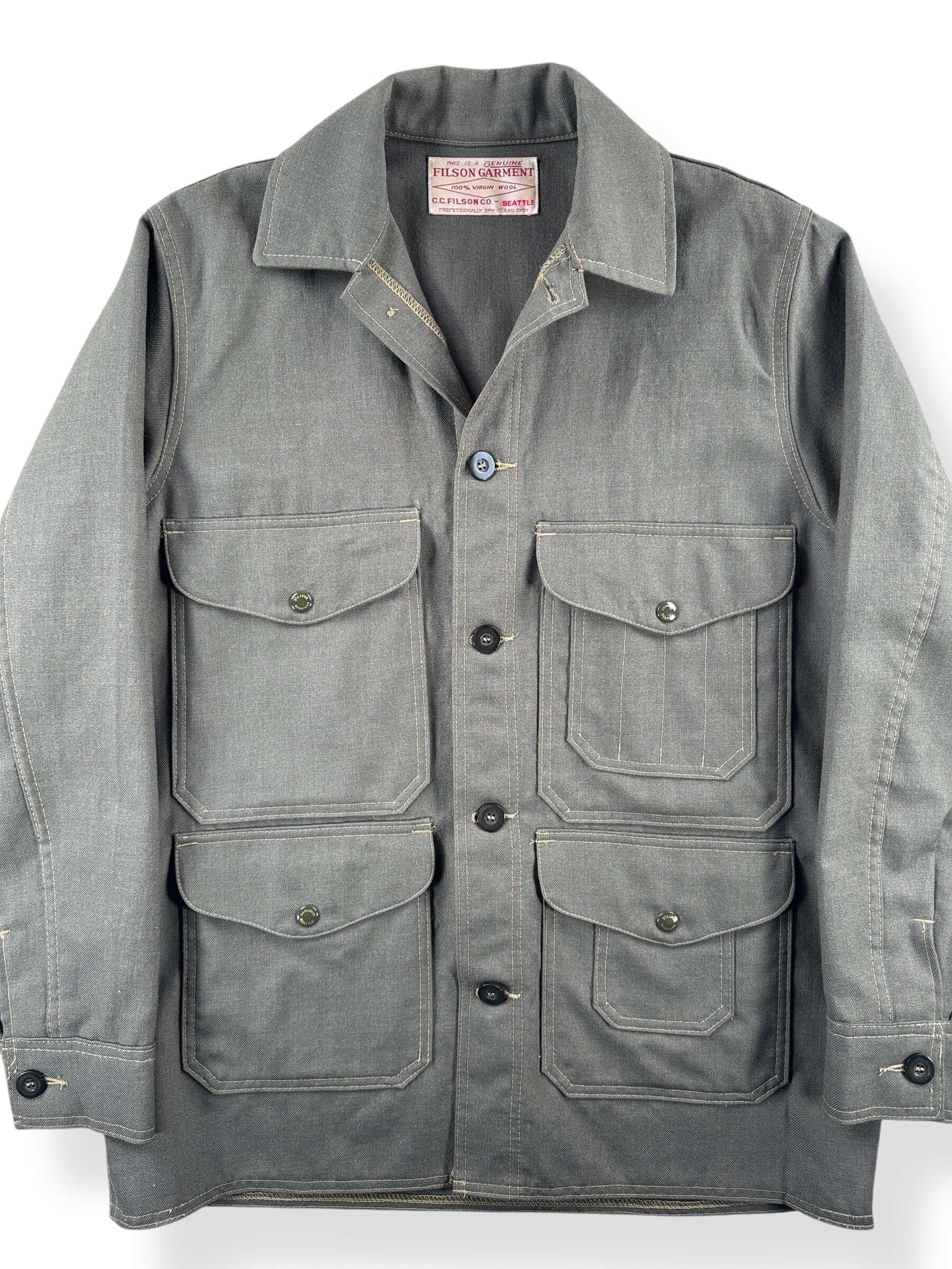 Front Close Up of Filson 1897 Collection Repro Forestry Cloth Cruiser Jacket SZ L