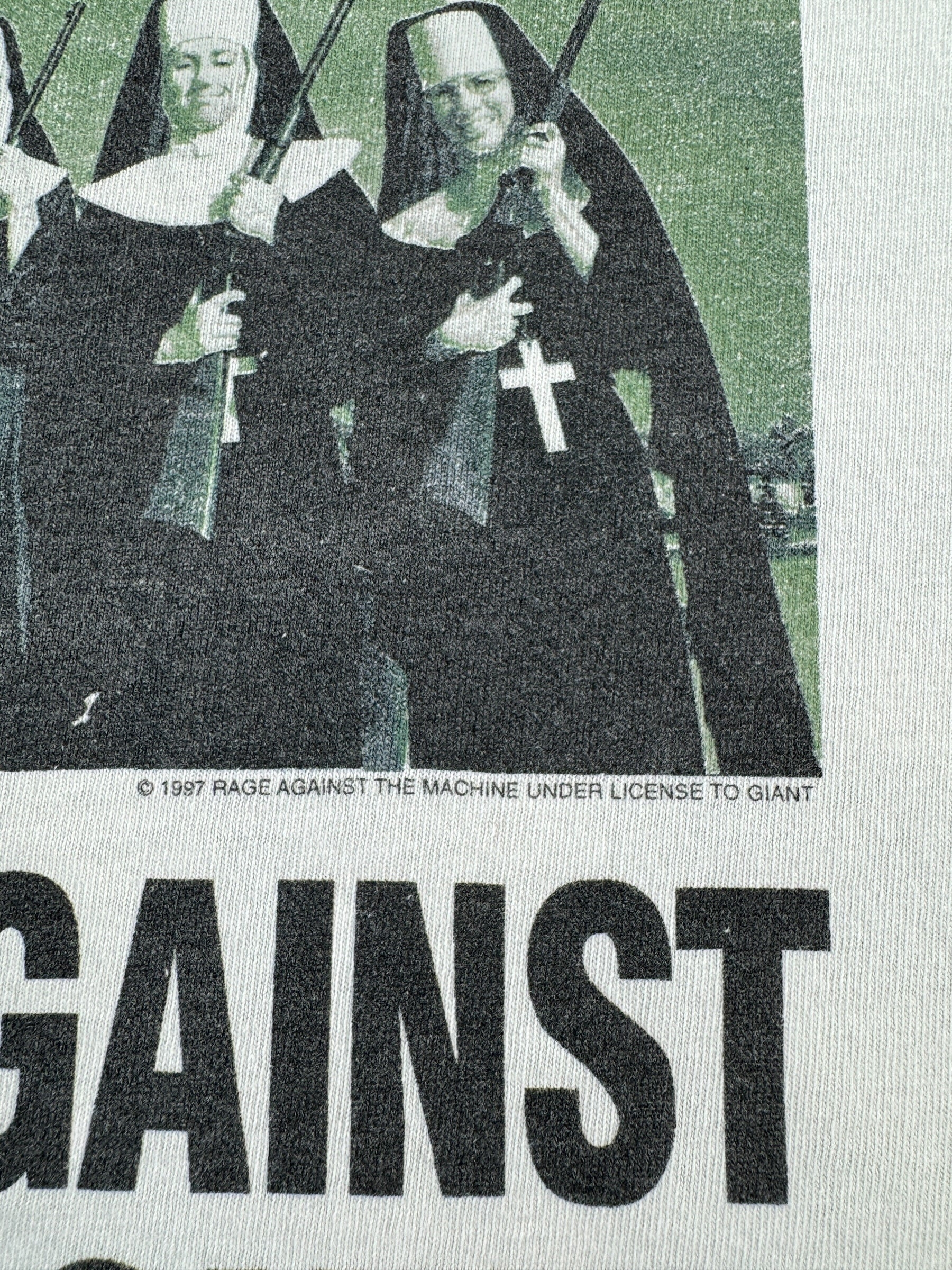 Trademark on Vintage 1997 Rage Against the Machine Nuns Tee SZ XL