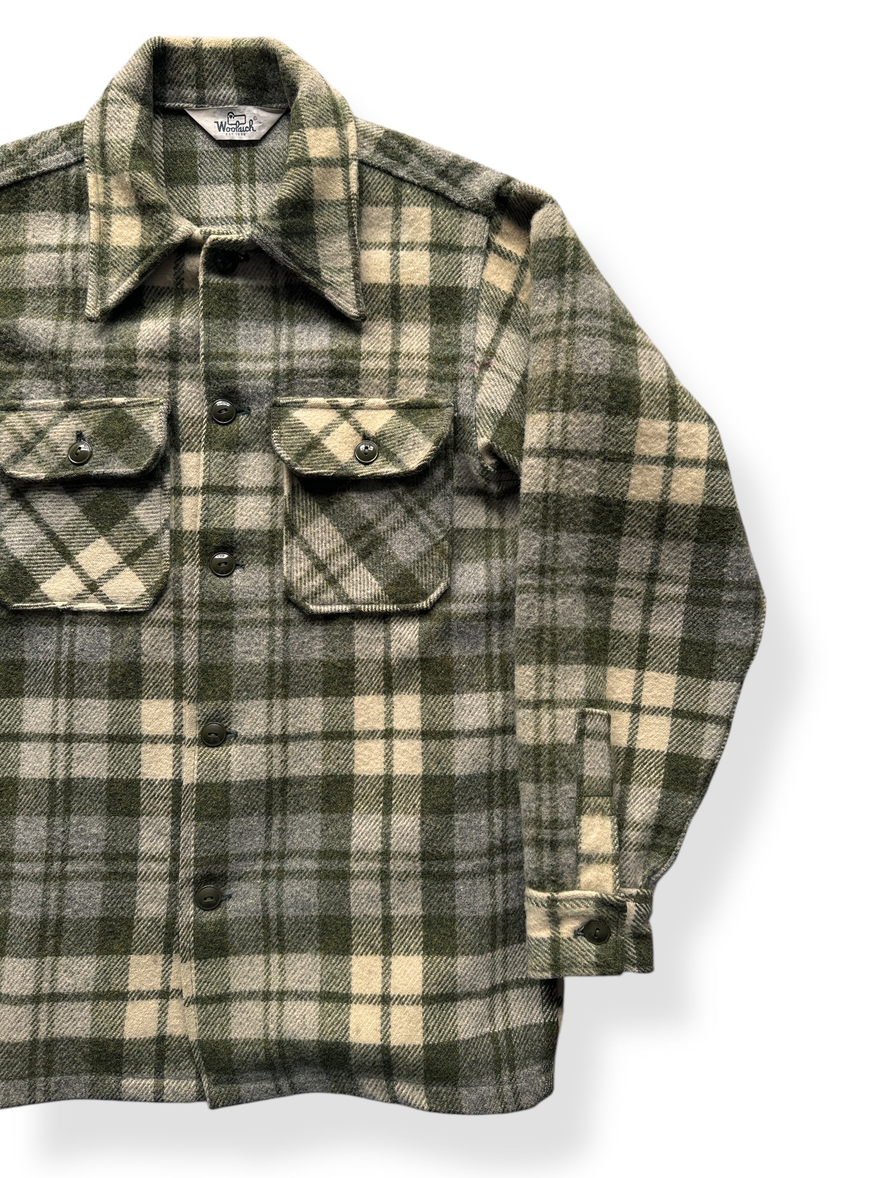 Front Left of Vintage Earth Tone Woolrich Jacket SZ M