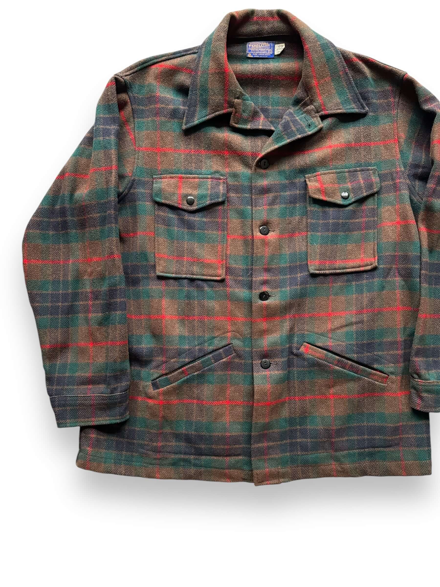 front left of Vintage Pendleton Wool Red/Brown/Green Plaid Jacket SZ XL