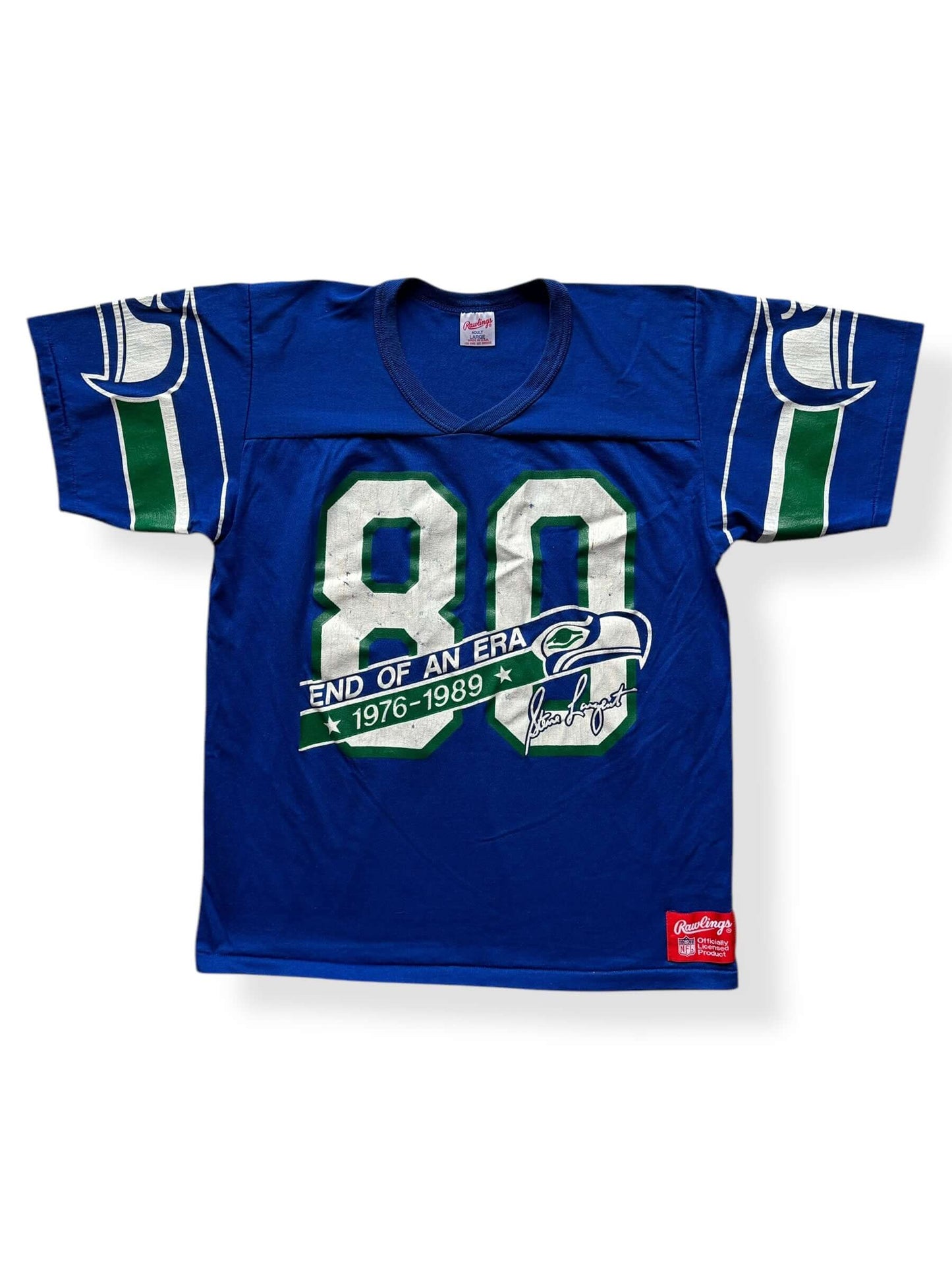 Front of Vintage Steve Largent Retirement Jersey SZ L