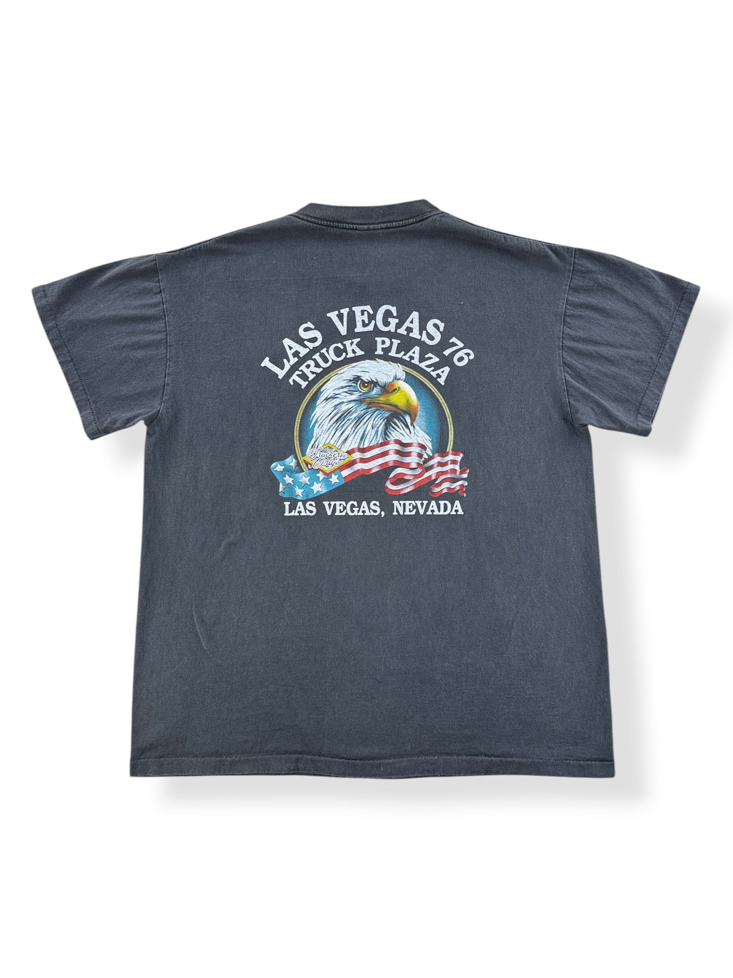Back of Vintage 3D Emblem Truckers Only Miss Mudflaps Tee SZ L
