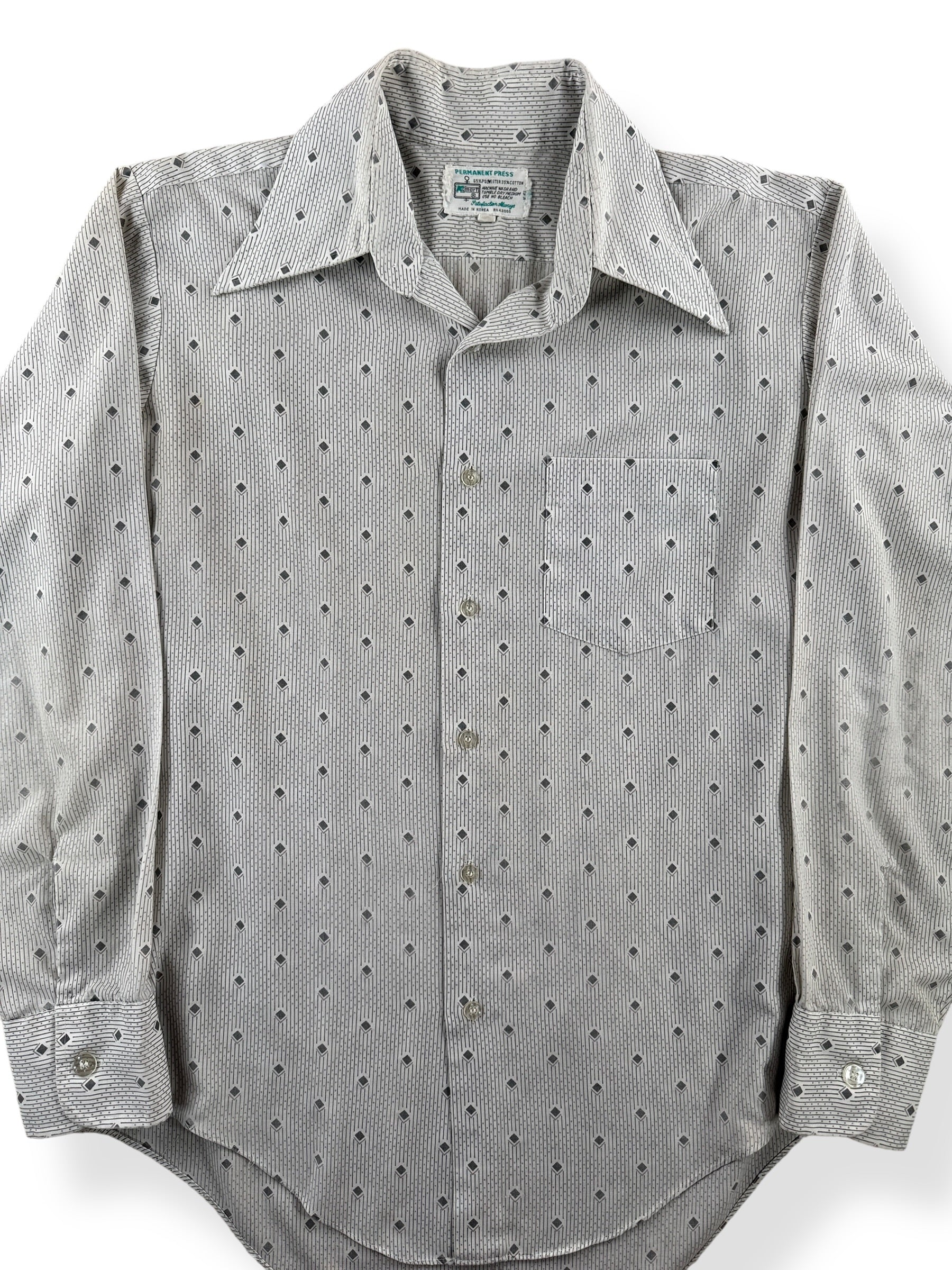 kmart mens dress shirts Vintage 70s Kmart Permanent Press Button Up Shirt Mens L White Blue READ
