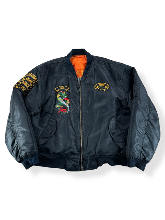 Front of Vintage Born to Fight Trained to Kill MA-1 Jacket SZ XXL