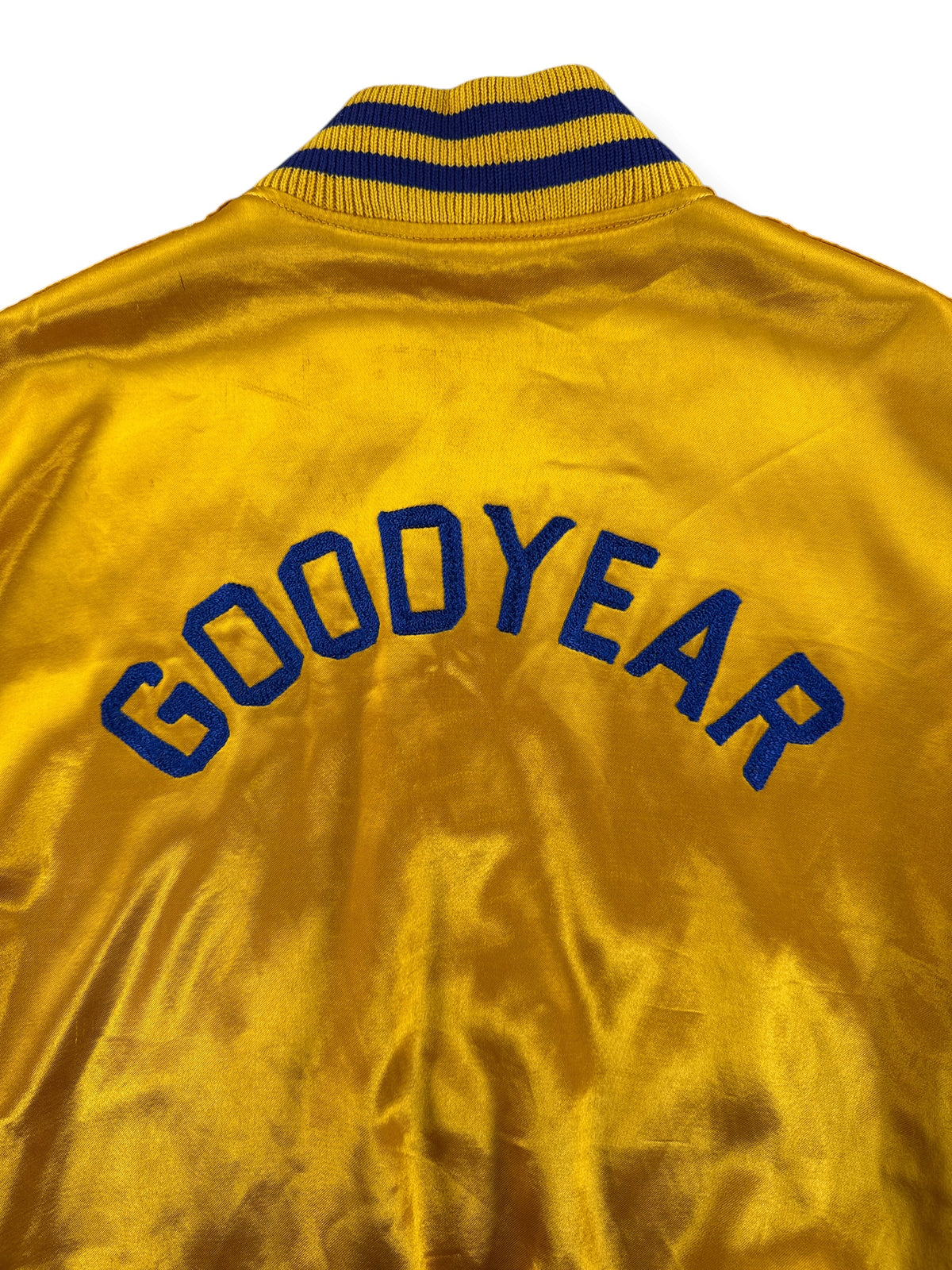 Goodyear chainstitch on back of Vintage 40s Goodyear Tires Satin Jacket SZ 42