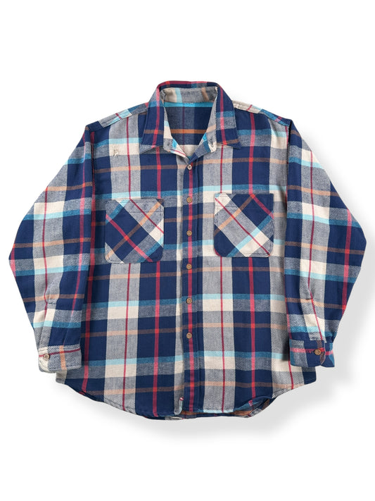 Front of Vintage Big Mac Navy Plaid Cotton Flannel SZ XL