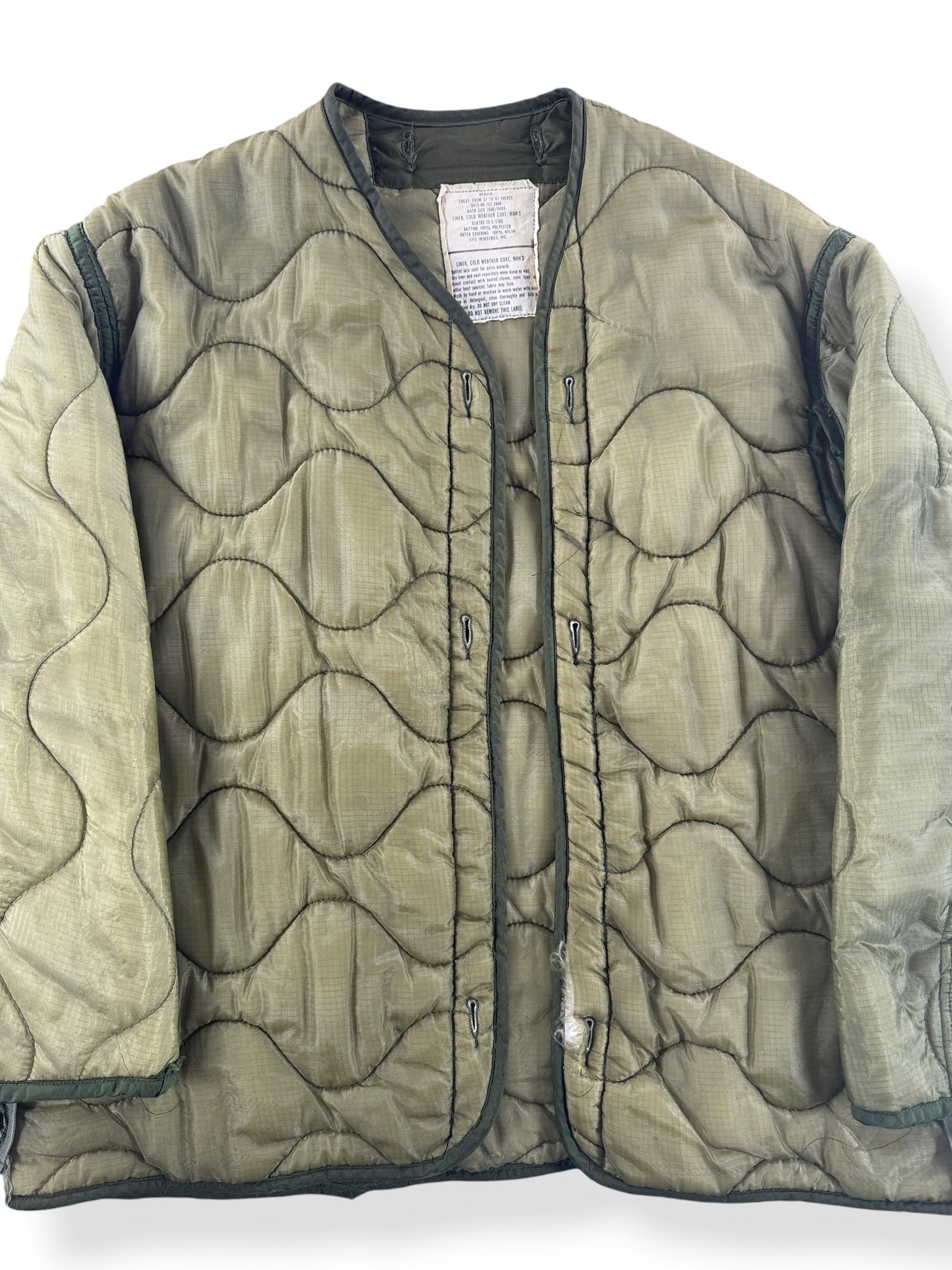 Front Close Up of Vintage Vietnam Era Military Liner Jacket SZ M
