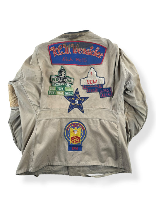 Back of Vintage Shooting Jacket w/ Great Patches SZ 44 (Fits M)