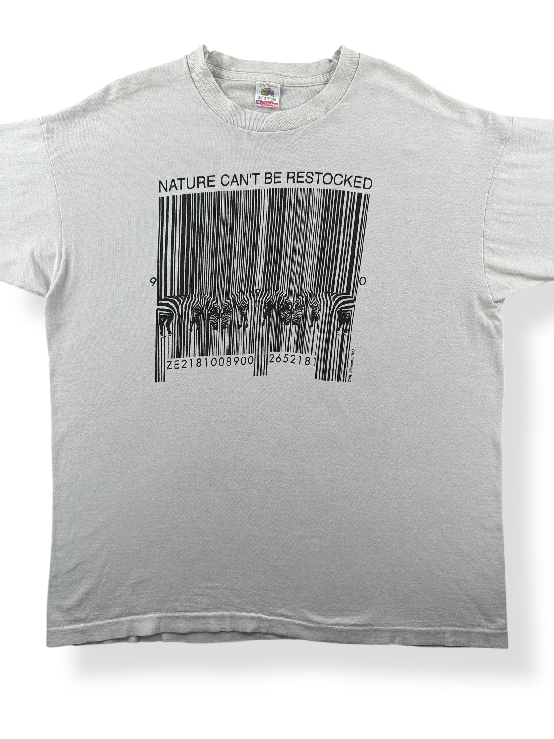 Front Close Up of Vintage Zebra Barcode Tee SZ XL