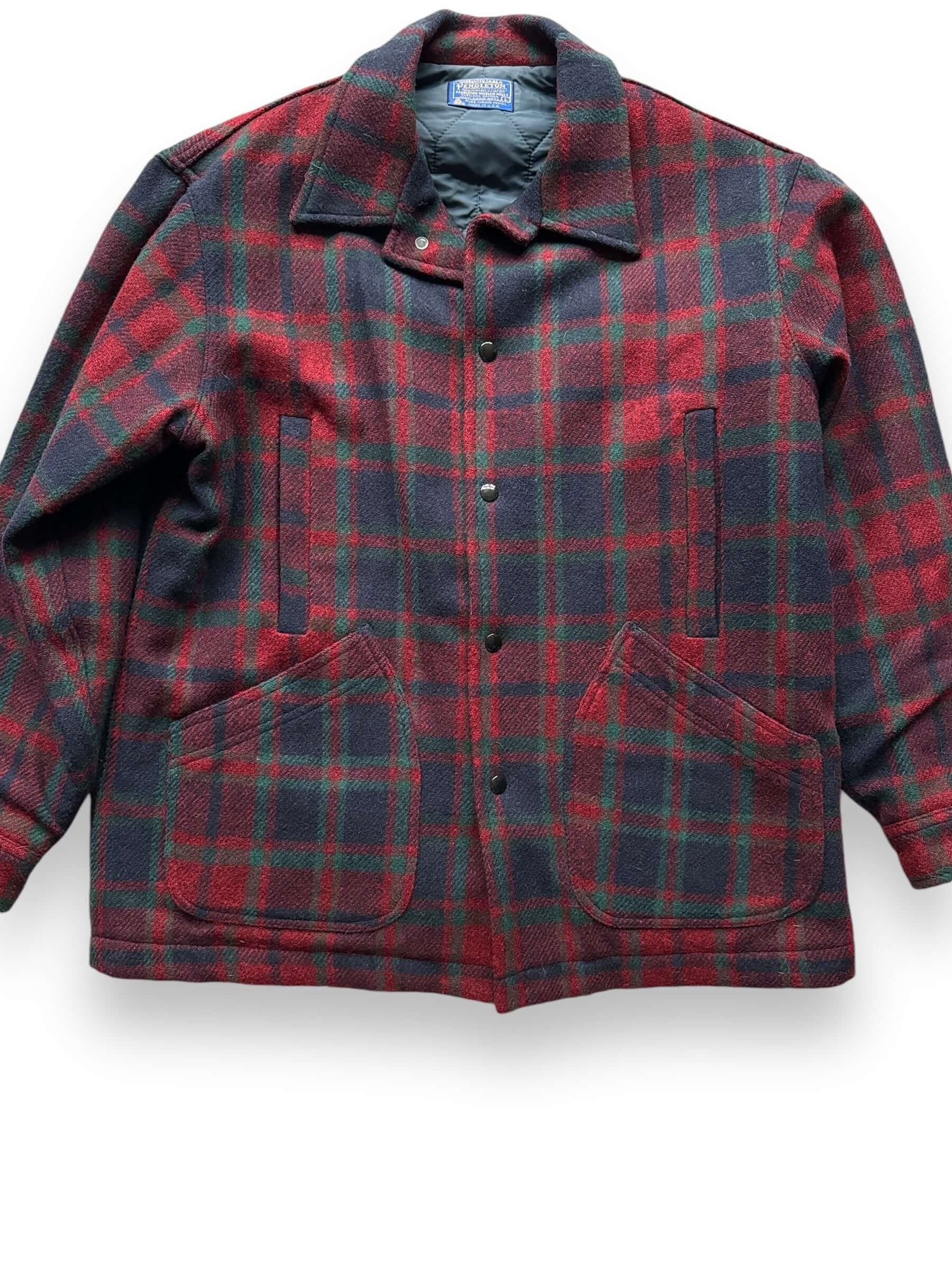 front close up of Vintage Pendleton Lined Wool Red Plaid Jacket SZ L