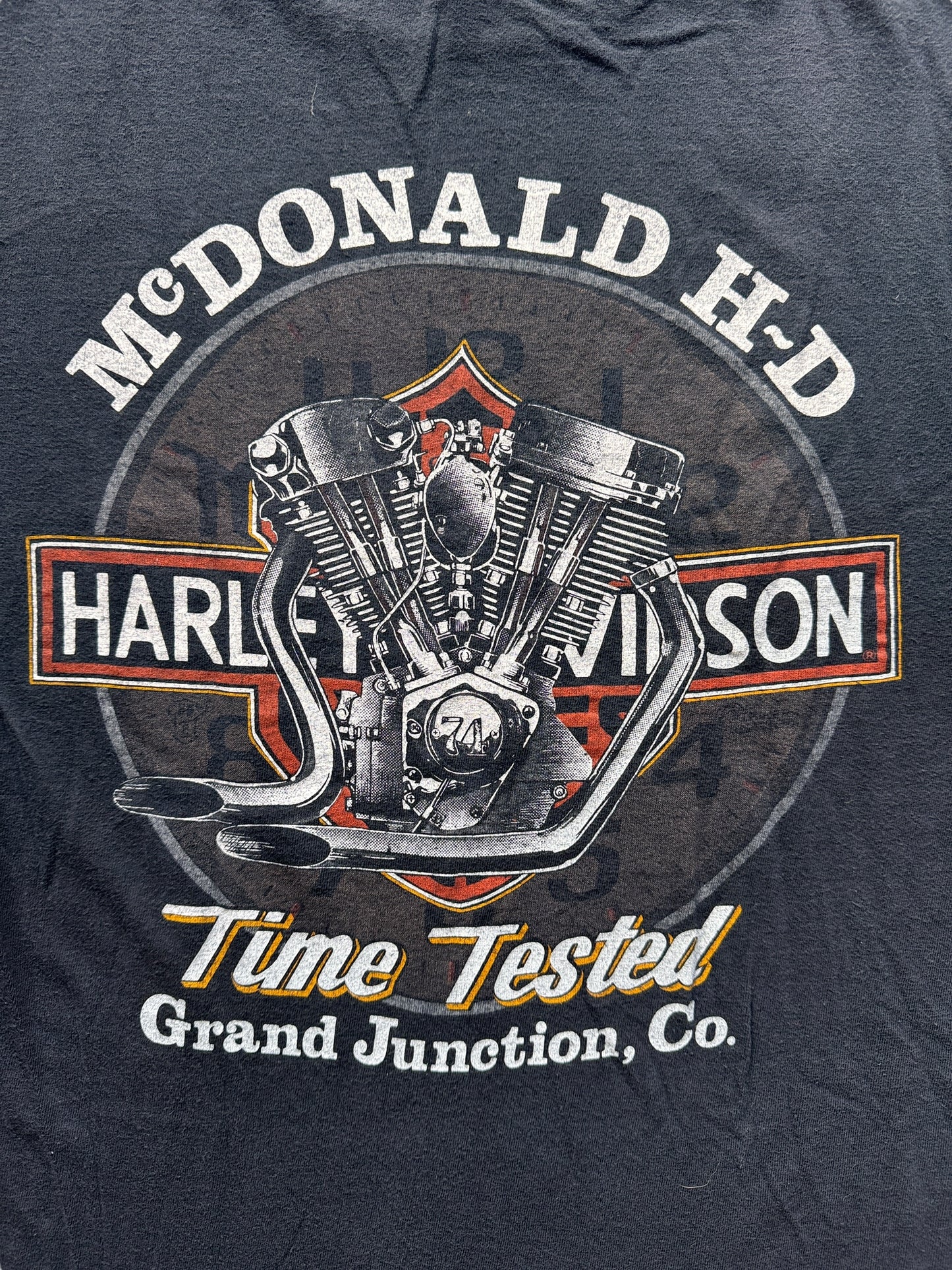 Back Graphic of Vintage Harley Davidson Most Wanted Grand Junction Tee SZ S