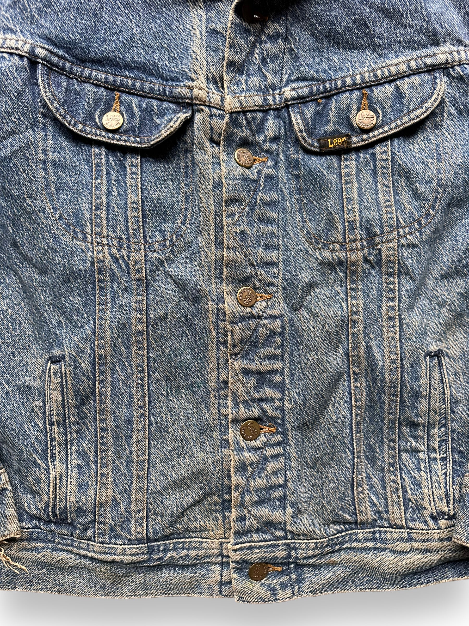 Front Chest Detail on Vintage Lee 101-J Denim Jacket SZ XL | Vintage Denim Workwear Seattle | Seattle Vintage Denim