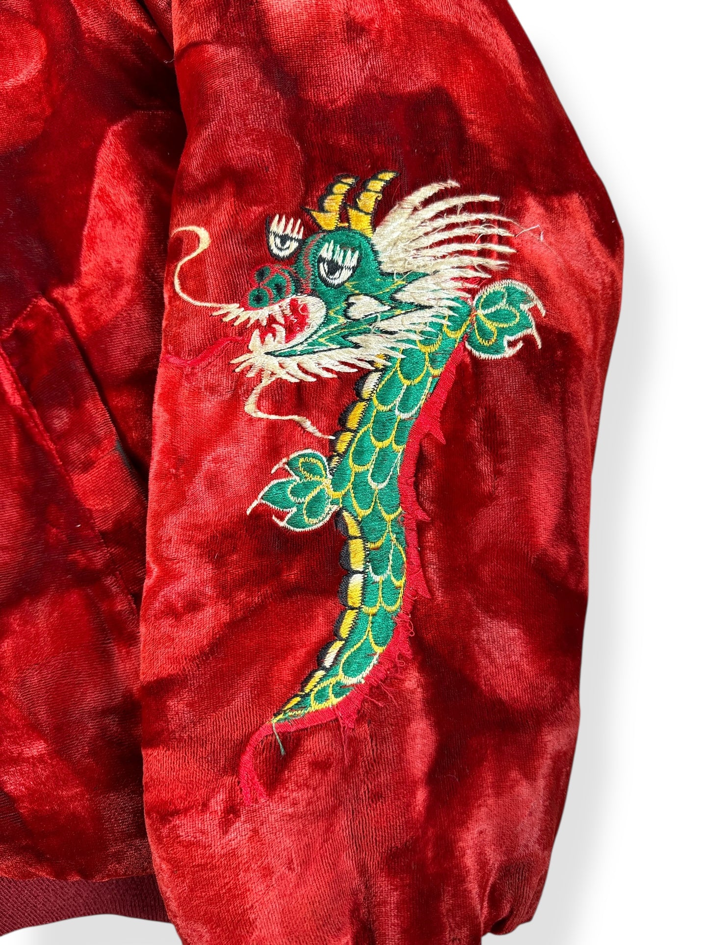 Sleeve Embroidery of Vintage 80s Era Velvet Korea Souvenir Bomber Jacket SZ L