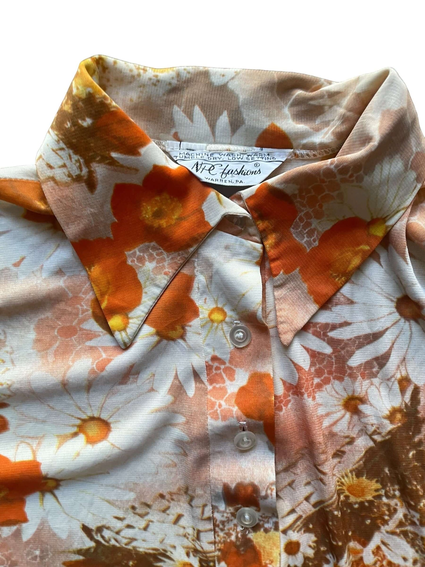 Collar 1970s NPC Orange Floral Top L