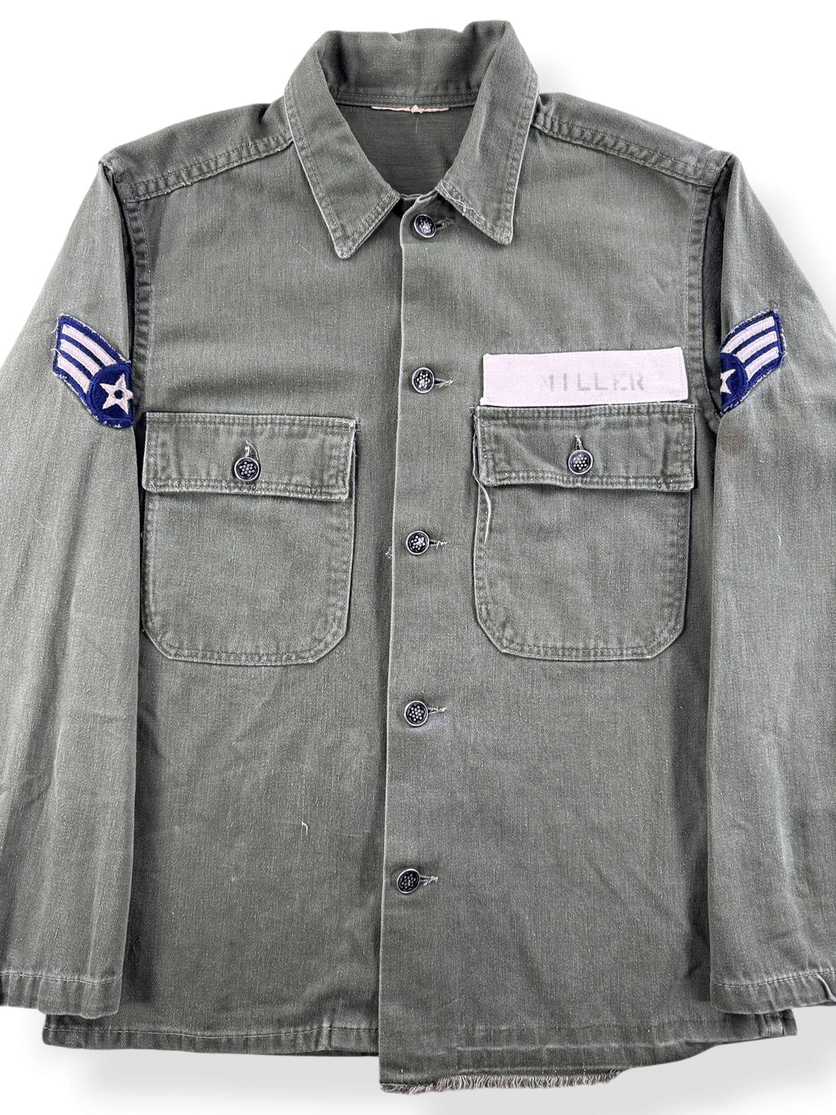Close-up of Vintage 13 Star Button Fatigue Shirt SZ S