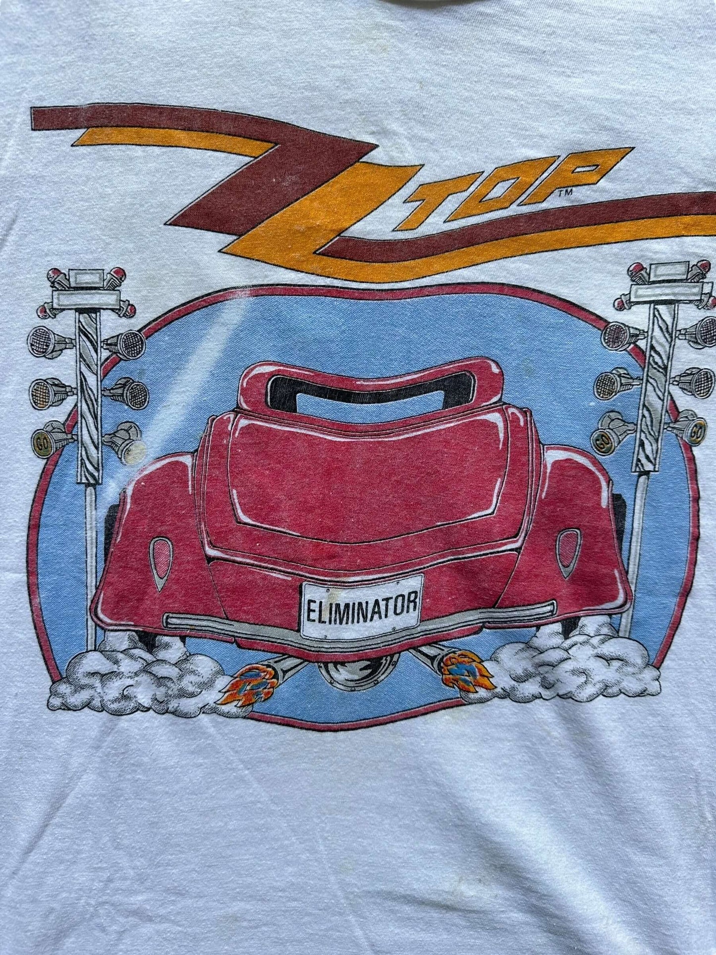 front close up of Vintage ZZ Top Eliminator Tour Band Tank Top SZ L