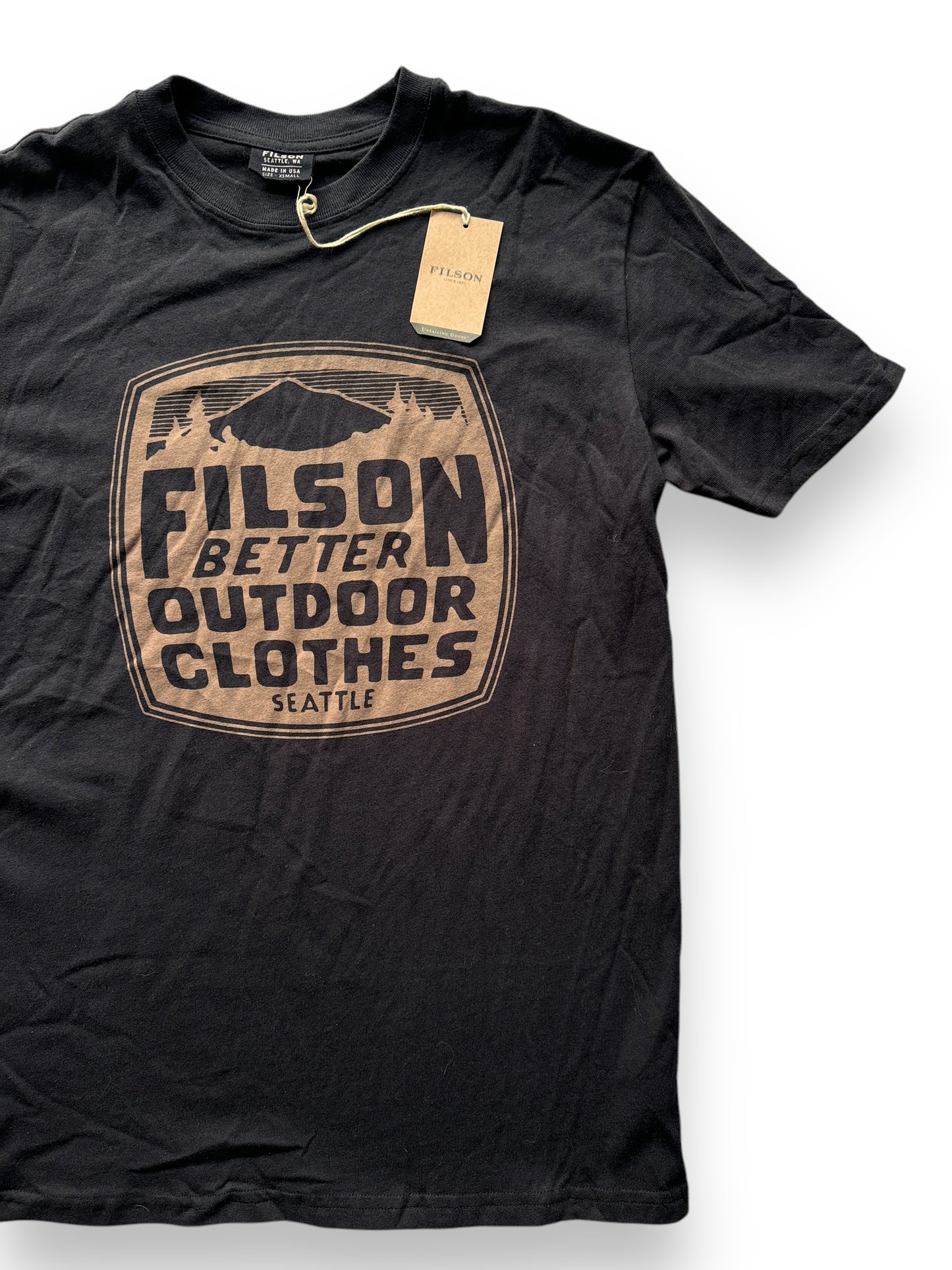 front left of NWT Black Filson Better Outdoor Clothes Tee SZ XS