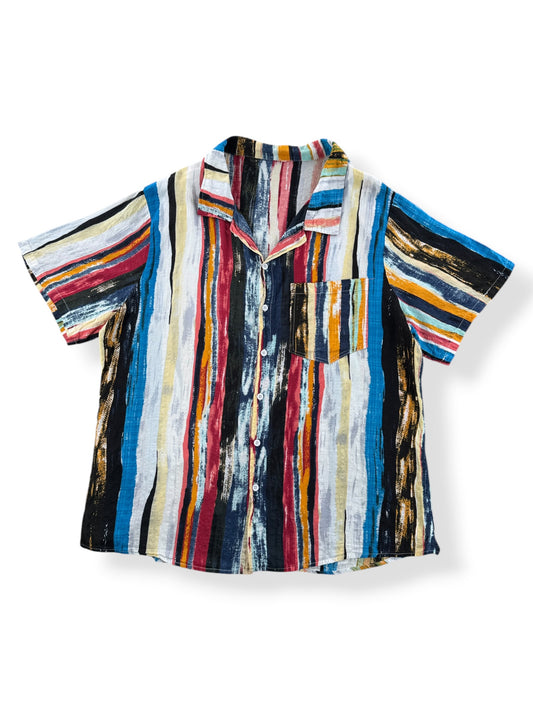 Front of Vintage Cotton Abstract Striped Shirt SZ L