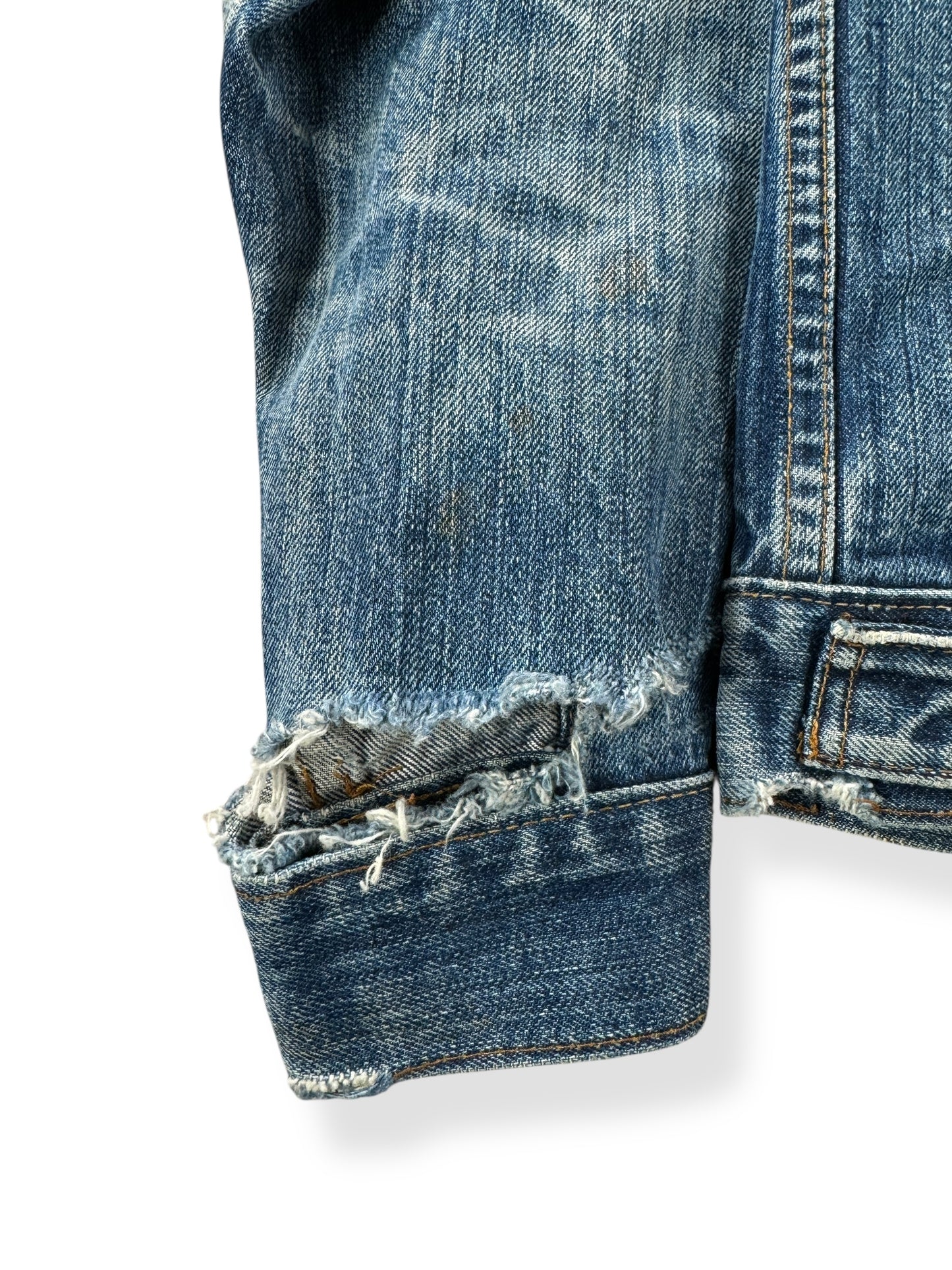 Damaged Cuff on Vintage Levis 2 Pocket Trucker Jacket SZ S
