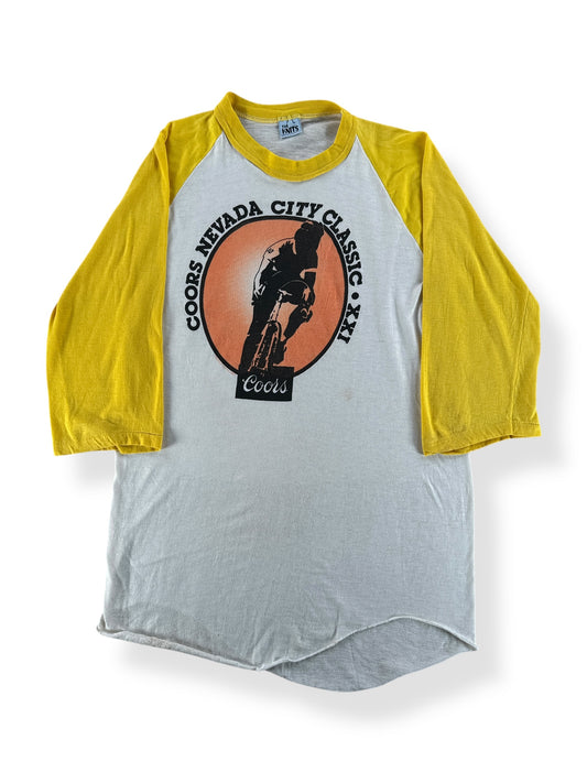Front of Vintage Coors Nevada City Classic Bike Racing Raglan SZ S