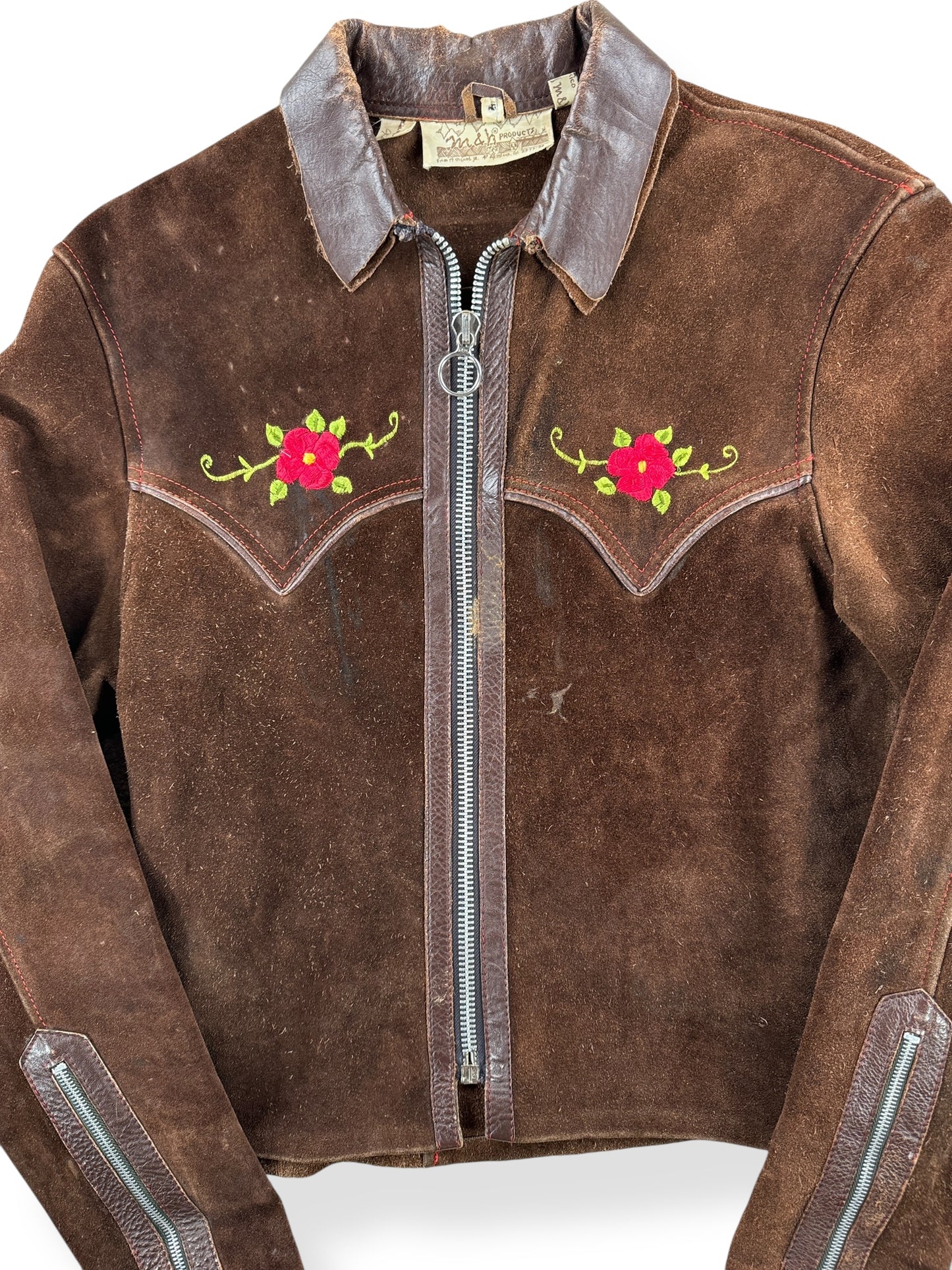 Front Close Up of Vintage Made in Mexico Suede Leather Jacket SZ S