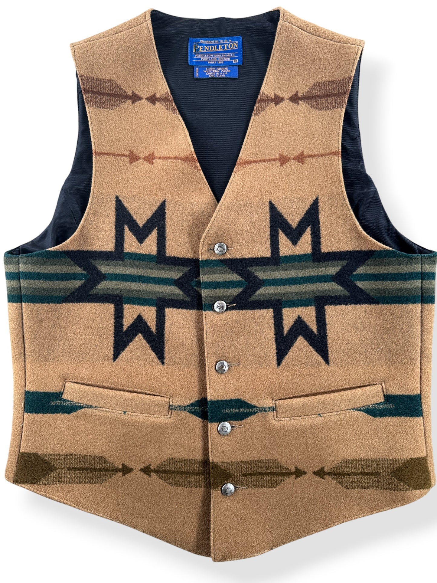 Front Close Up of Vintage Pendleton Western Wear Southwestern Vest SZ S