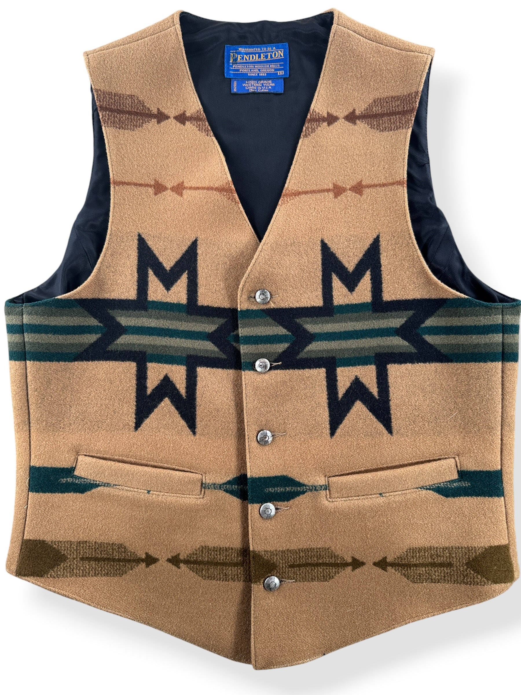 Front Close Up of Vintage Pendleton Western Wear Southwestern Vest SZ S