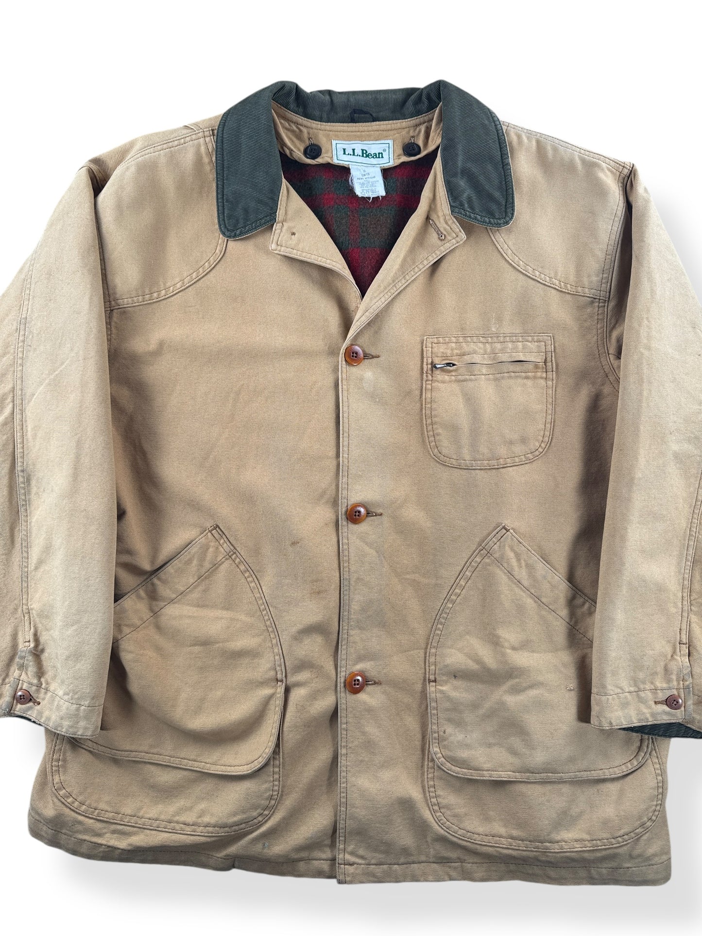 Front Close Up of Vintage LL Bean Barn Coat w/ Wool Liner SZ XL
