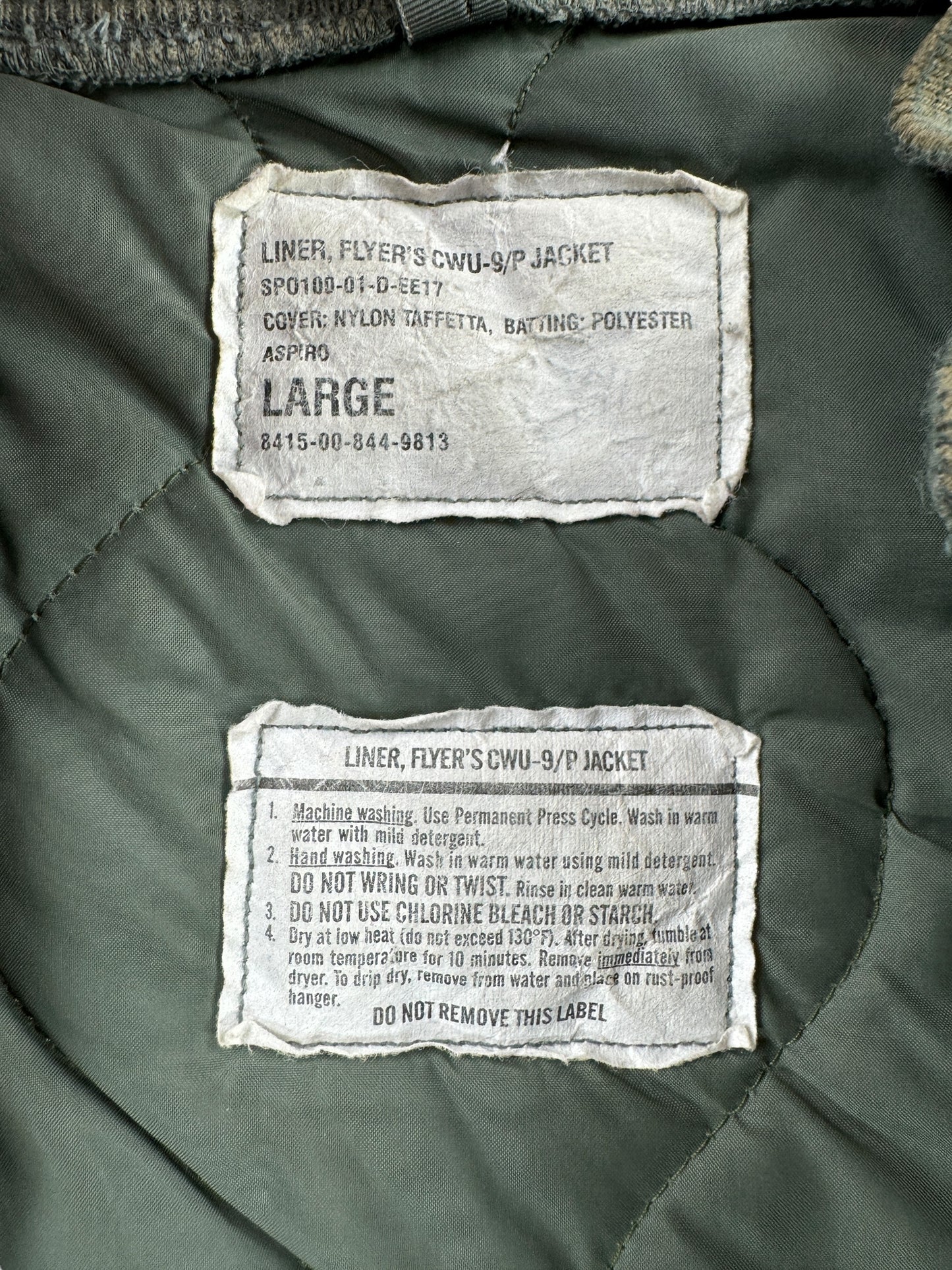 Tag on Vintage CWU Liner Jacket SZ L