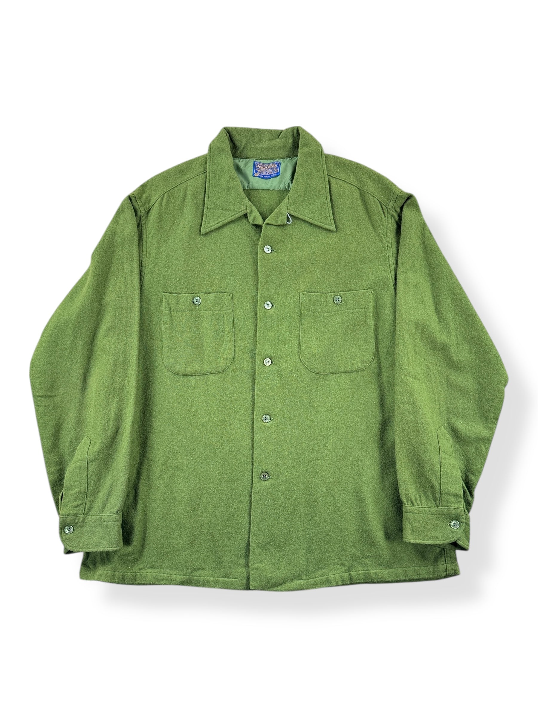 Front of Vintage Loop Collar Green Pendleton Shirt SZ XL