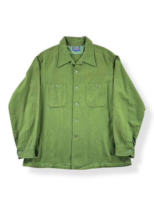 Front of Vintage Loop Collar Green Pendleton Shirt SZ XL