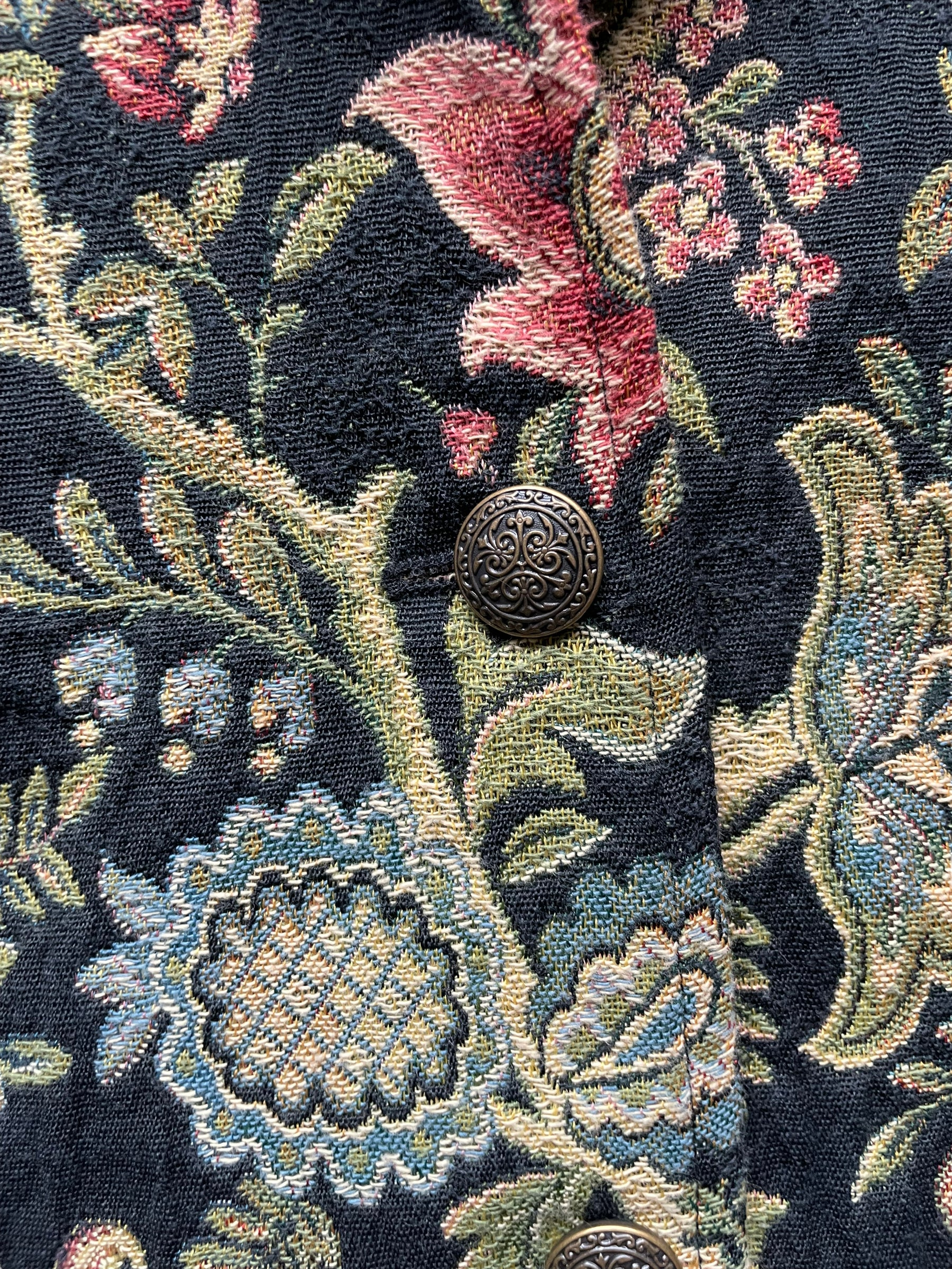 Button detail of Vintage 90s Ladies Tapestry Jacket | Seattle True Vintage | Barn Owl Ladies Clothing