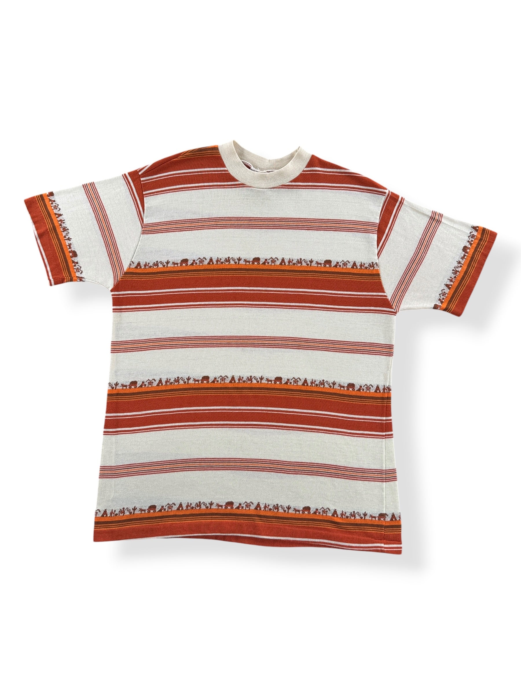 Front of Vintage Campus Thumbs Up Oregon Trail Striped Tee SZ XL (Fits M)