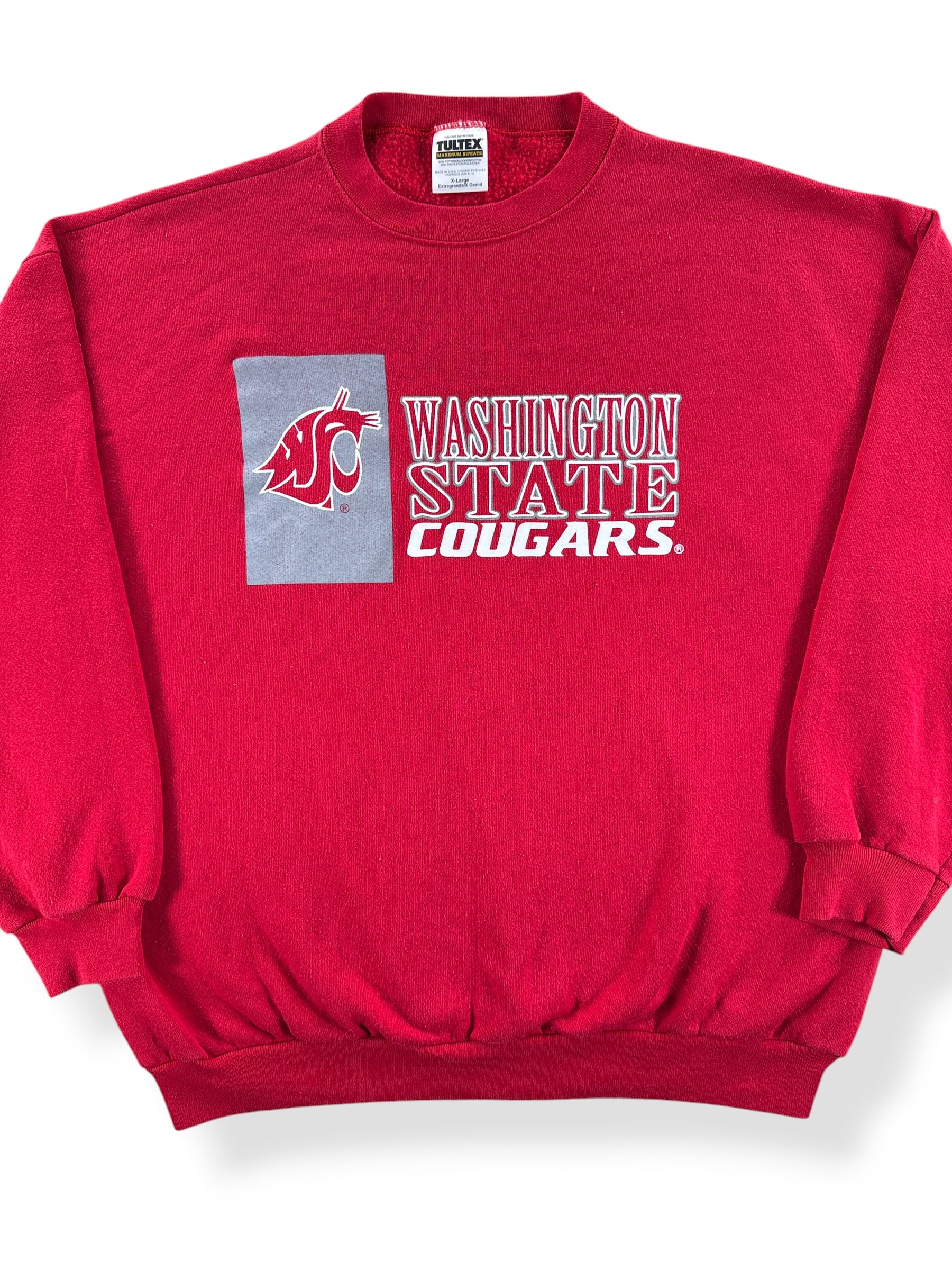 Front Close Up of Vintage WSU Cougars Crewneck SZ XL
