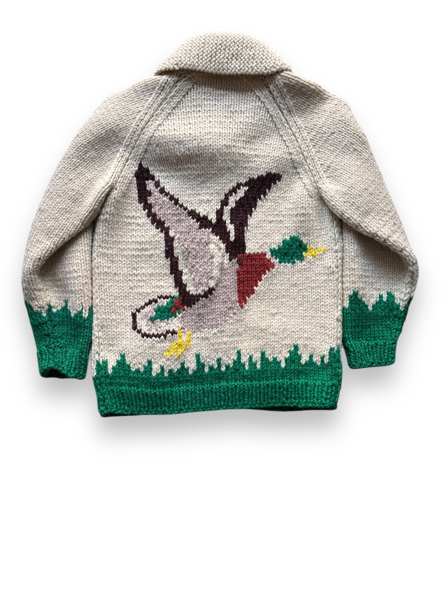 Rear View of Vintage Duck Themed Cowichan Style Sweater SZ M