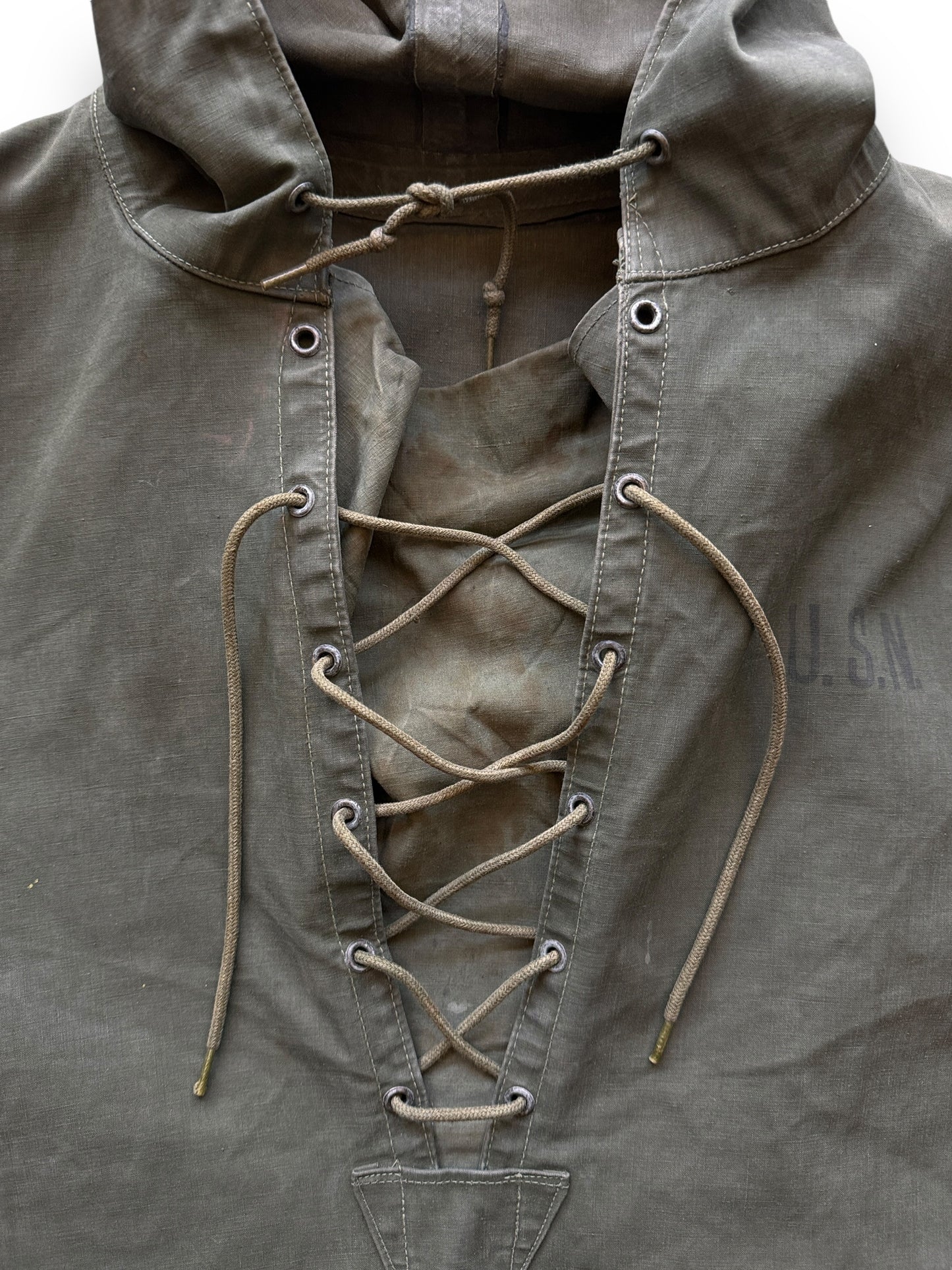 laces on Vintage WWII Era Foul Weather Smock SZ M