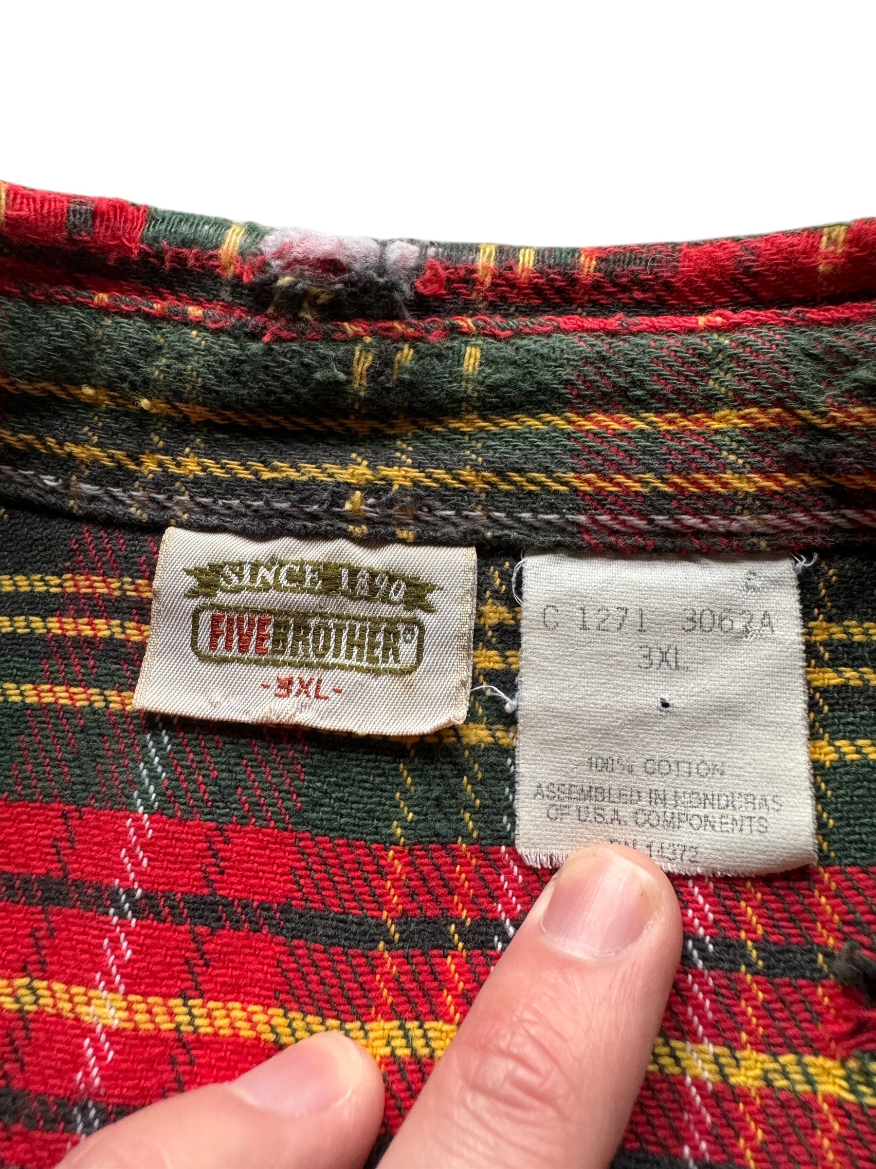 Size Tag on Five Brothers Cotton Flannel SZ XXXL