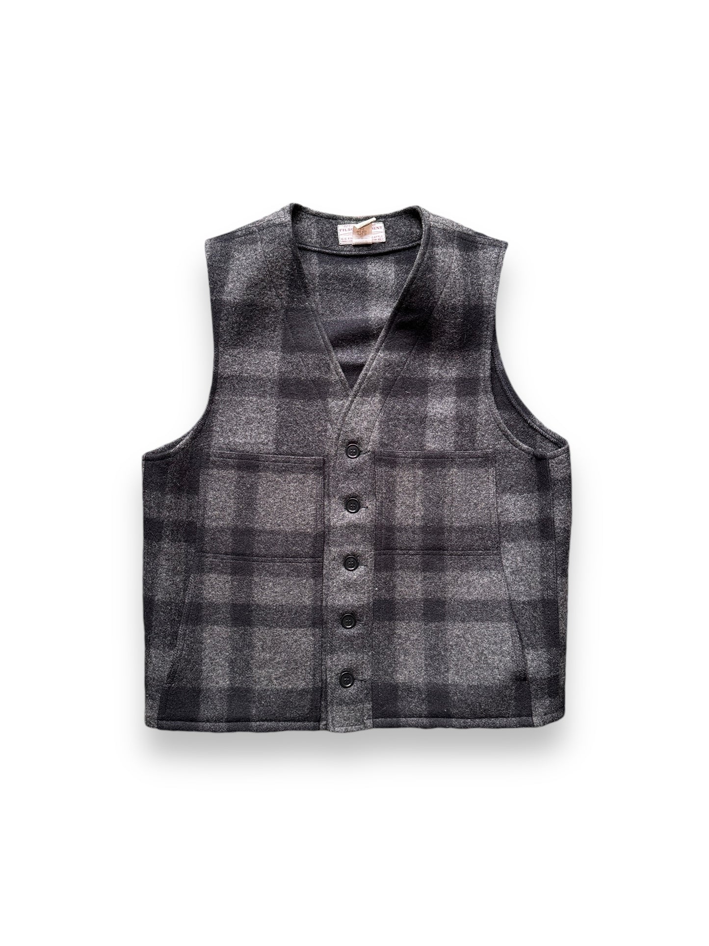 front of Vintage Filson Charcoal & Black Wool Vest SZ 44