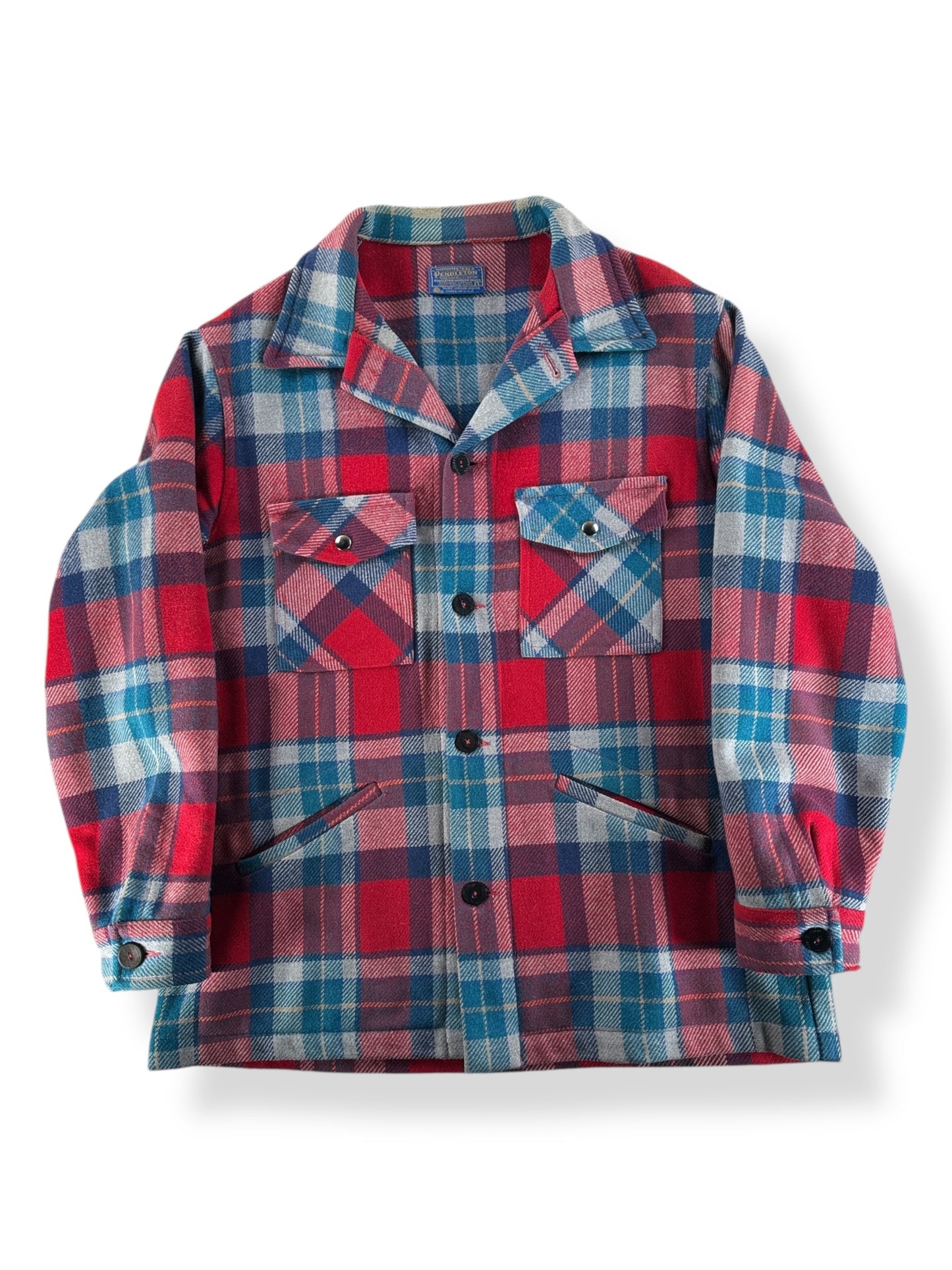 Front of Vintage Pendleton Blue Red Green Jacket SZ L
